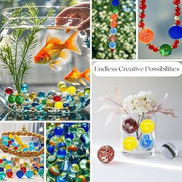 Glass Marbles (50pcs, 16mm) - Cat Eye Marbles - Mixed Colors & Sizes - Multiplayer Games & Decor