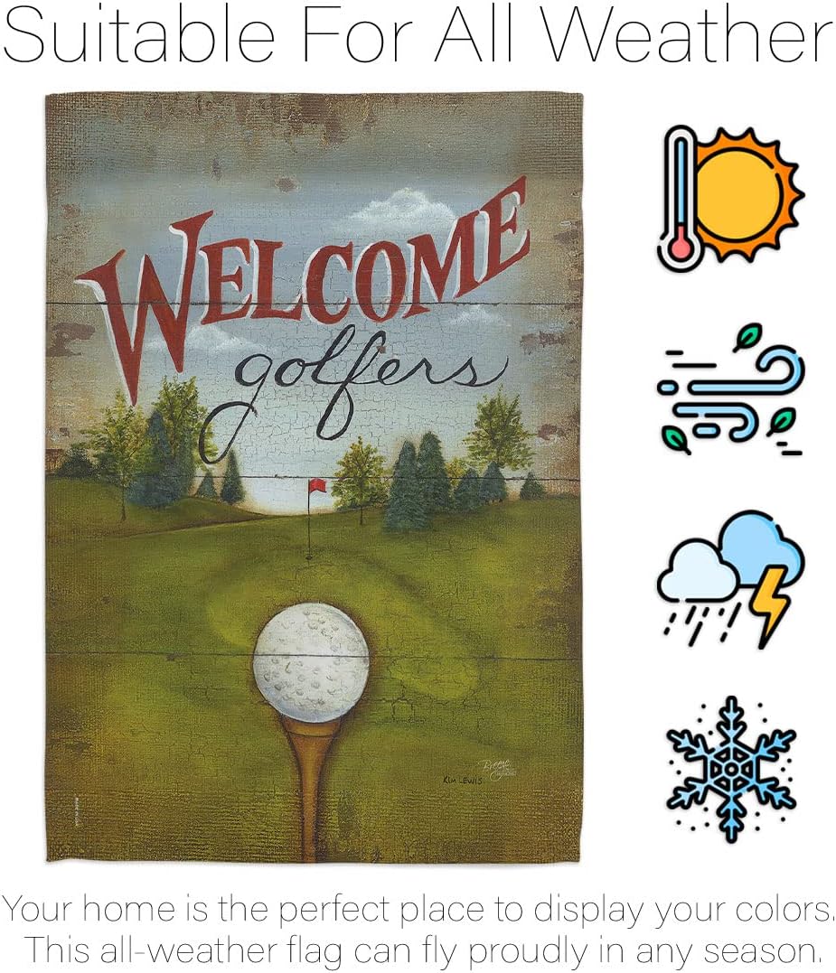 Breeze Decor Welcome Golfers Garden Flag Set with Stand Sports Golf 18 Hole Ball Championship Club Entertainment Activity Physical House Decoration Banner Small Yard Gift Double-Sided, Made in USA