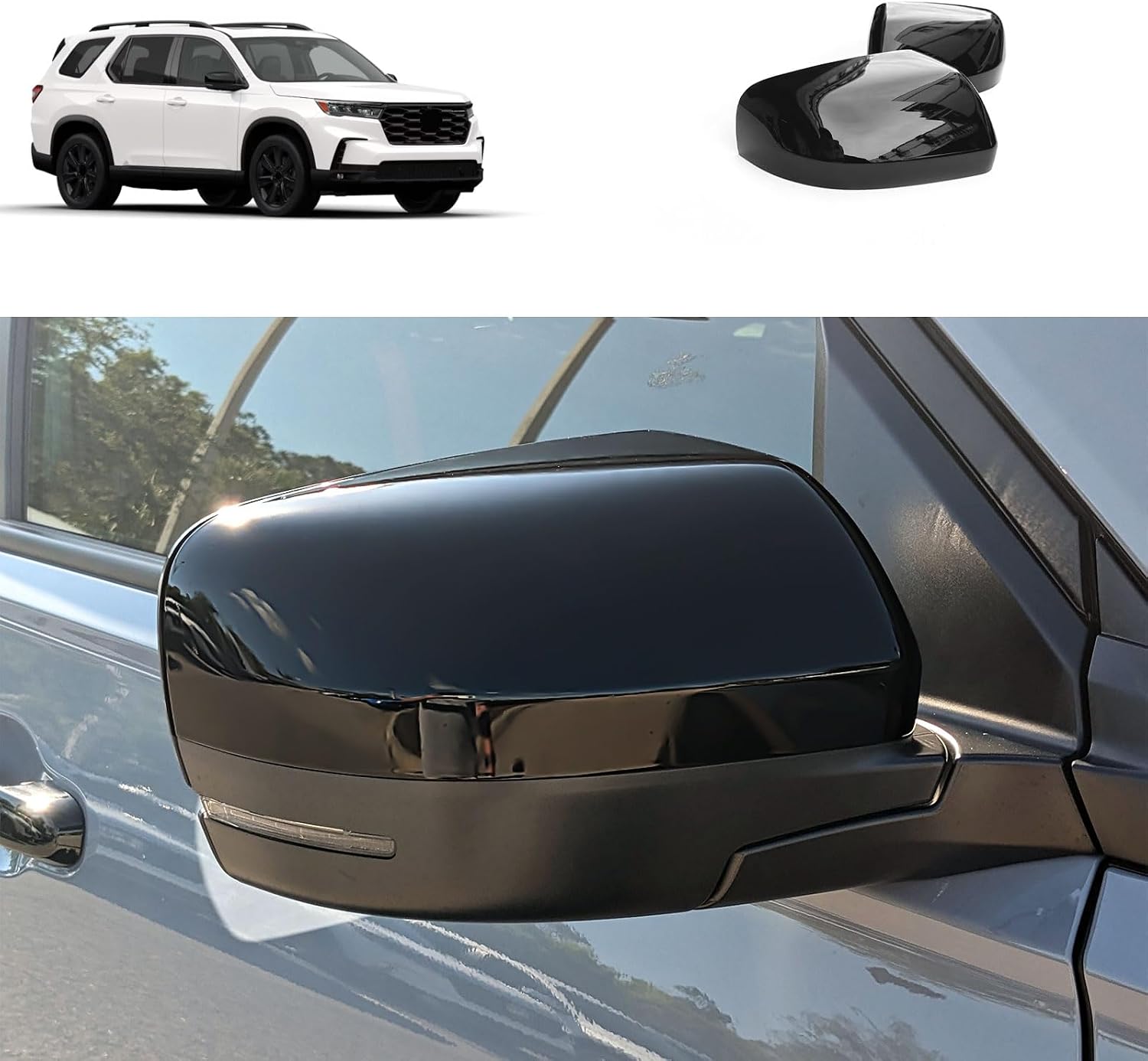Side View Mirror Cover Compatible With Honda New Pilot 2023 2024 2025 2026 Rearview Mirrors Trim Exterior Car Accessories ABS 2PCS(Glossy Black Style)