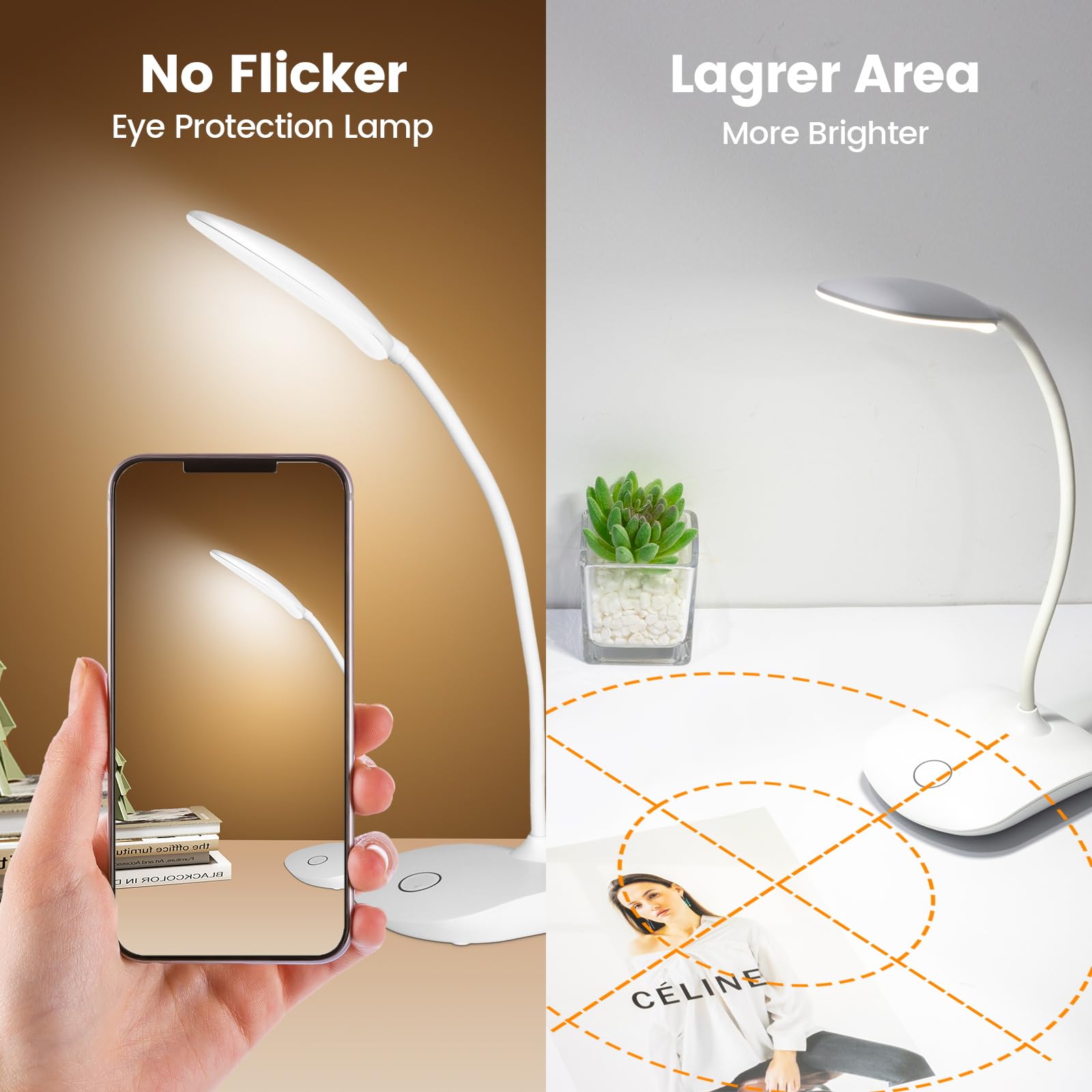 Wiederaufladbare LED-Schreibtischlampen, 3 Farbmodi, Touch-Steuerung, dimmbar, tragbar, 2000 mAh Akku, 2 Stück