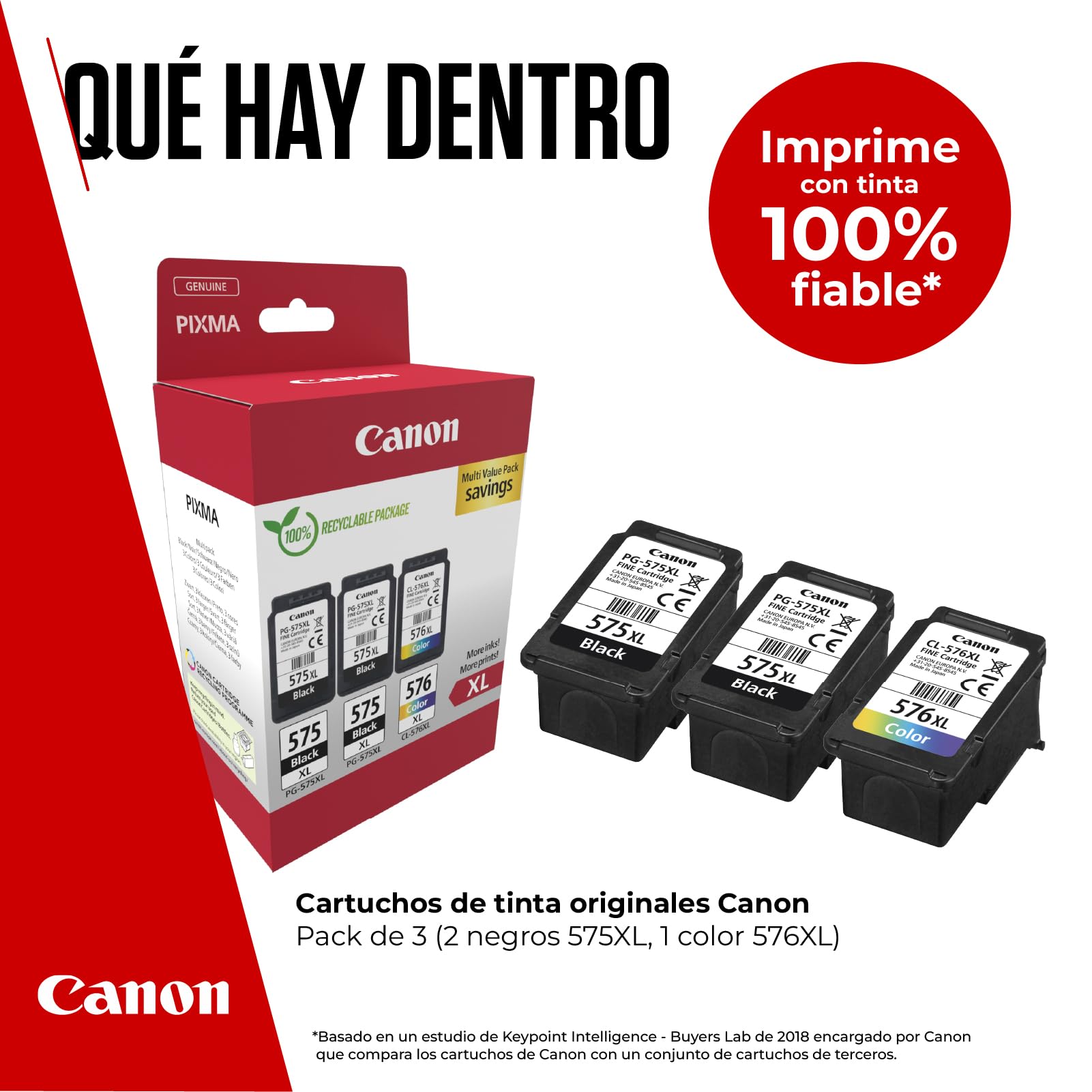 Canon PG-575XL + CL-576XL, Cartuchos de Tinta Original, Tamaño XL, 2 Cartuchos de Tinta Independientes en Color Negro y 1 Cartucho Multicolor, Compatible con Impresoras de Inyección de Tinta PIXMA