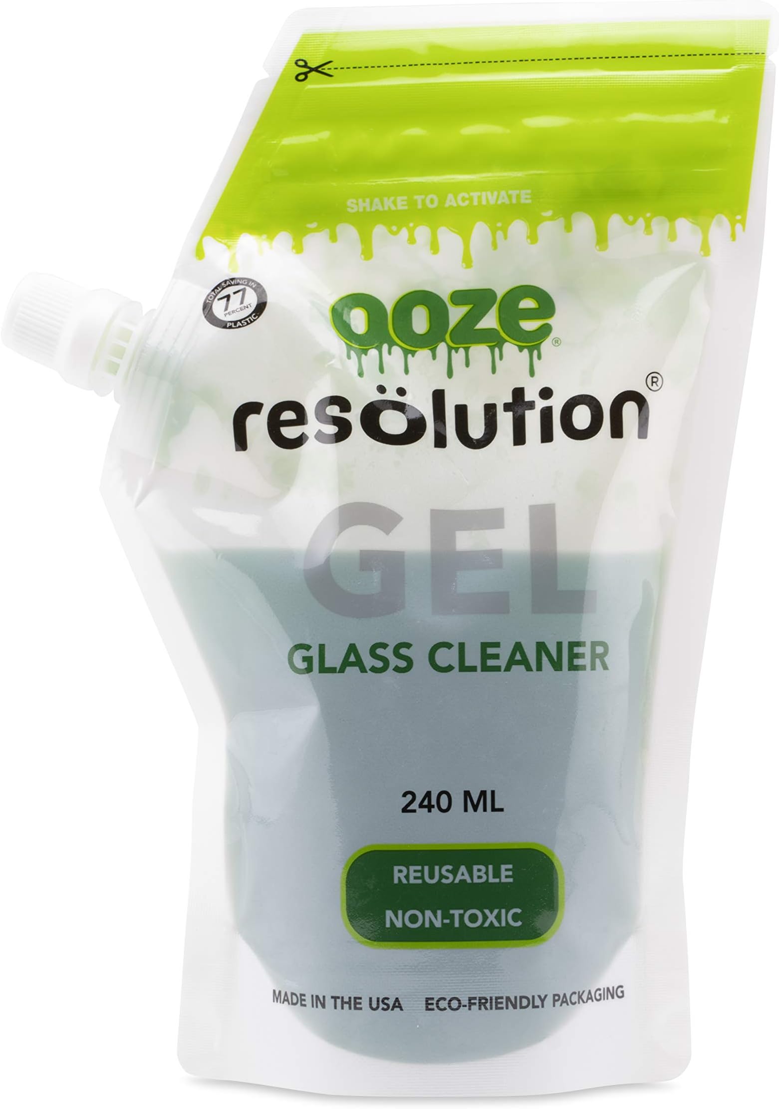 Ooze Resolution Gel Glass Cleaner (1 Pack 240ML) Liquid Cleaning Solution Natural Clay-Based Non-Toxic Formula Glass and Metal Cleaner - Reusable Glass Cleaner - Non Abrasive Grunge Off