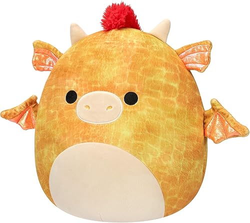 Miniatura 2 de Squishmallows Dragón amarillo Dieric original de 12 pulgadas con melena naranja - Peluche grande oficial de Jazwares