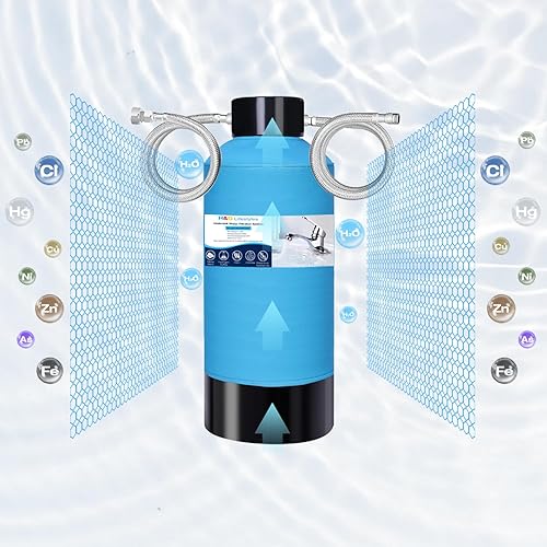 Miniatura 4 de H&G Lifestyles Filtro de agua para grifo de fregadero, sistema de filtro de agua debajo del fregadero para beber, iones mejorados KDF GAC plata,