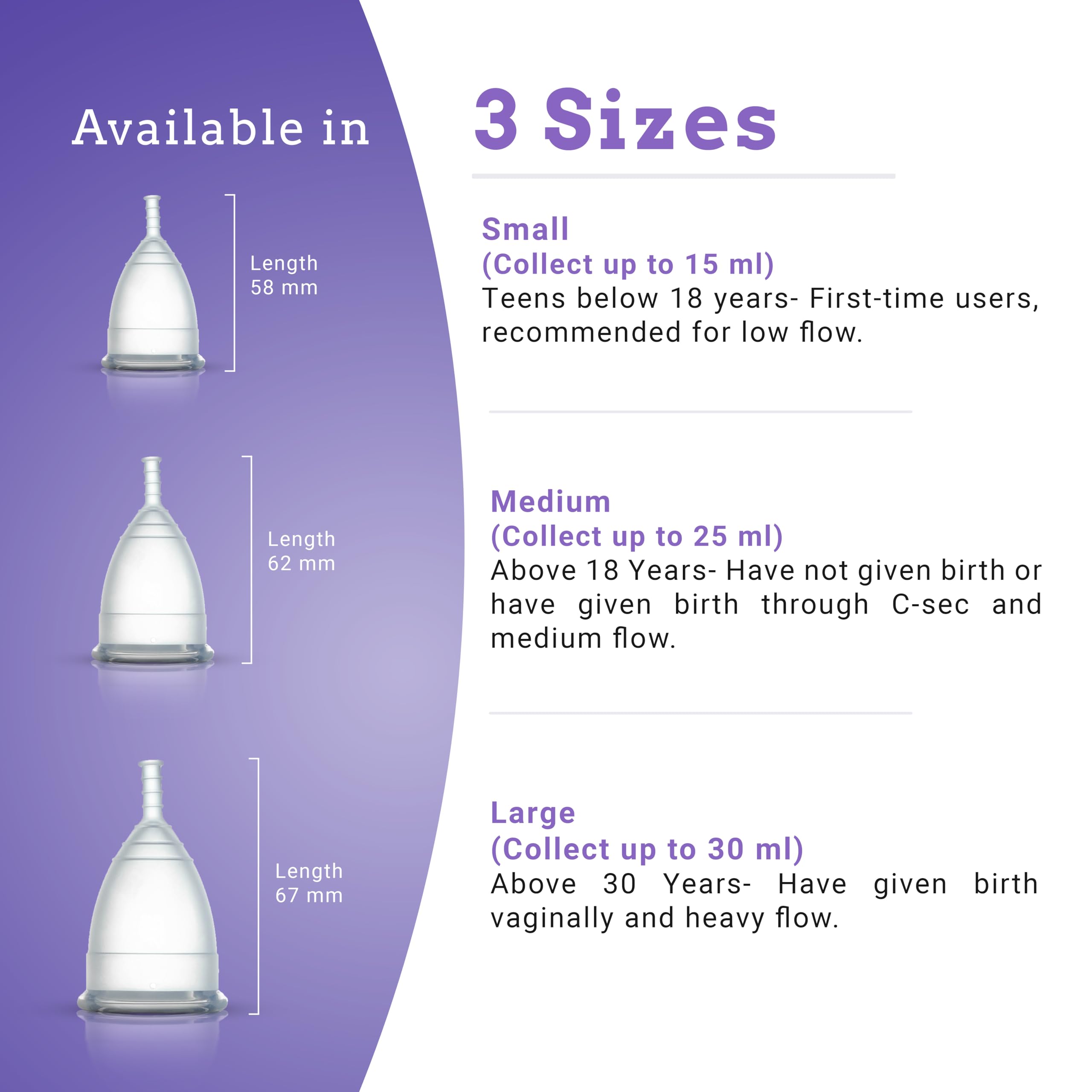 Imasafe Menstrual Cup Medium Size for Women (Purple) – Reusable Period Cup | US FDA Registered | 100% Medical Grade Silicone | Ultra Soft & Flexible | Odour, Rash & Itch Free | Leak-Proof Menstrual Cups | 8–10 Hours Protection | Period Cups for Womens 2