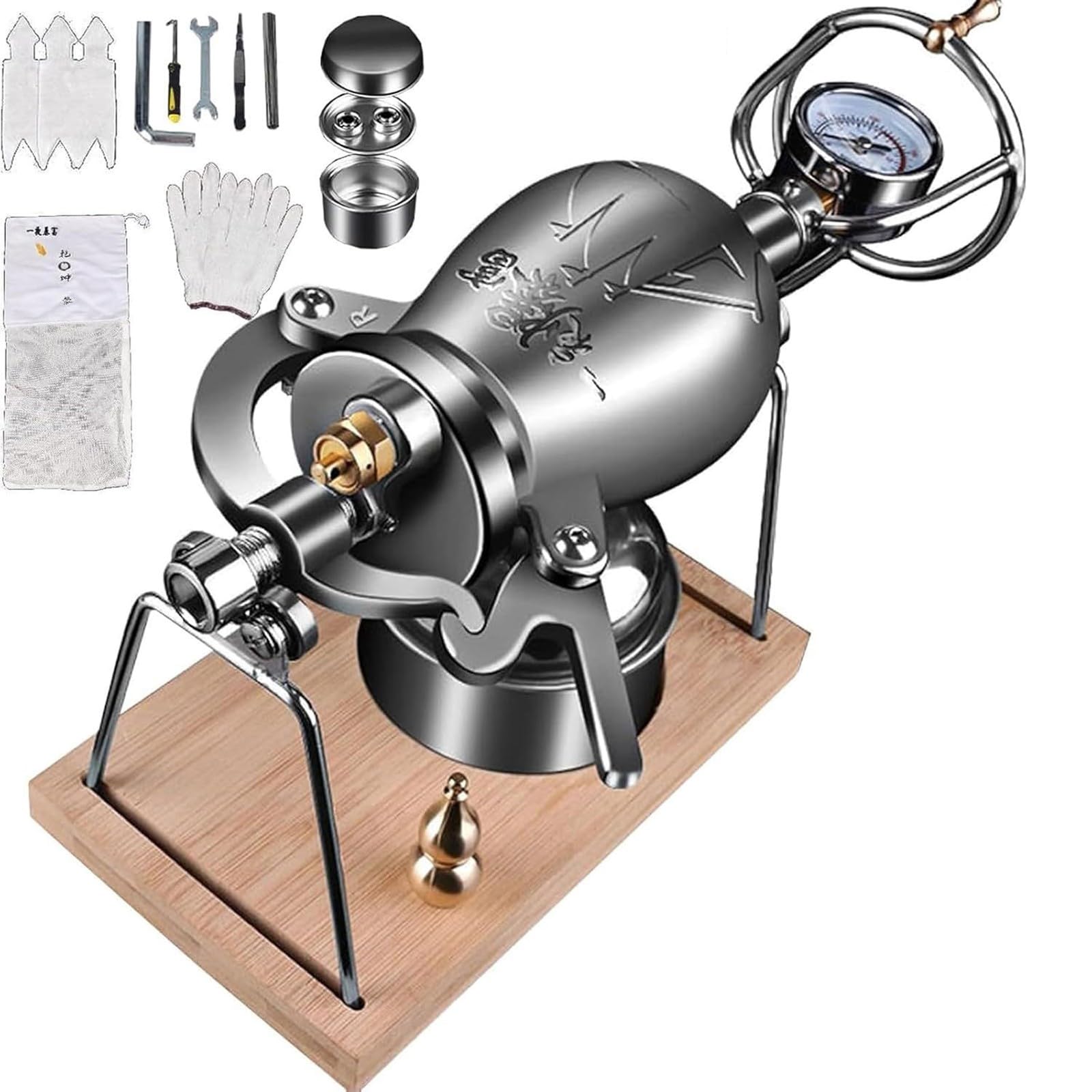 Macchina per Popcorn Professionale, Macchina per Il Riso Soffiato Cannone Cinese per Popcorn, Valvola di Pressione Doppia, Maniglia in Rame Girevole a 360 Gradi (500ML)