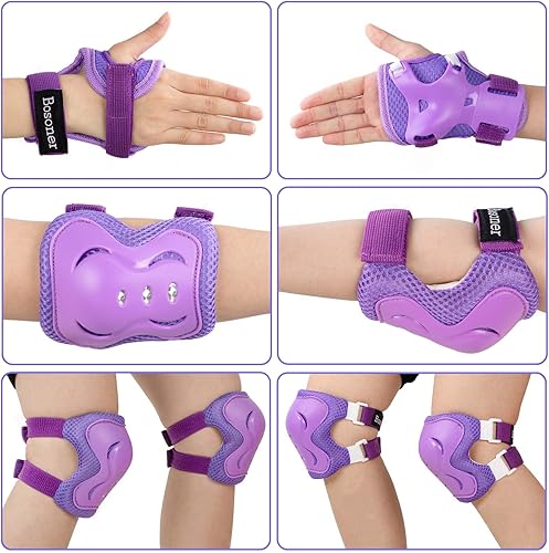 Vista 3 de BOSONER - Rodilleras y coderas para niños y jóvenes, equipo de protección para patines de ruedas, ciclismo, BMX, bicicleta, patineta, patinaje