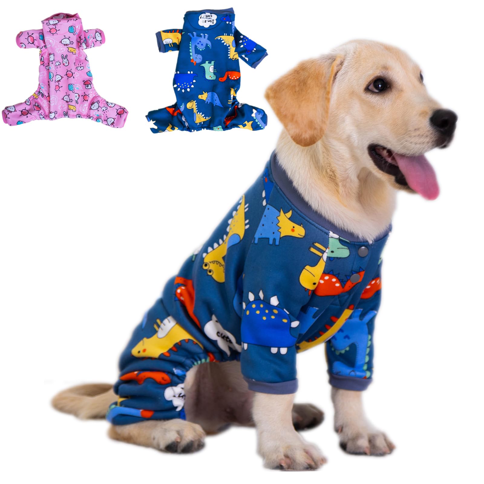 Flying Tail Fleece Inner Dog Pajamas, Cute Dog Heart Pajamas, Puppy Jumpsuit Pajamas, Warm Soft Pet Holiday Clothes for Small Medium Large Cats and Dogs (Blue, L)