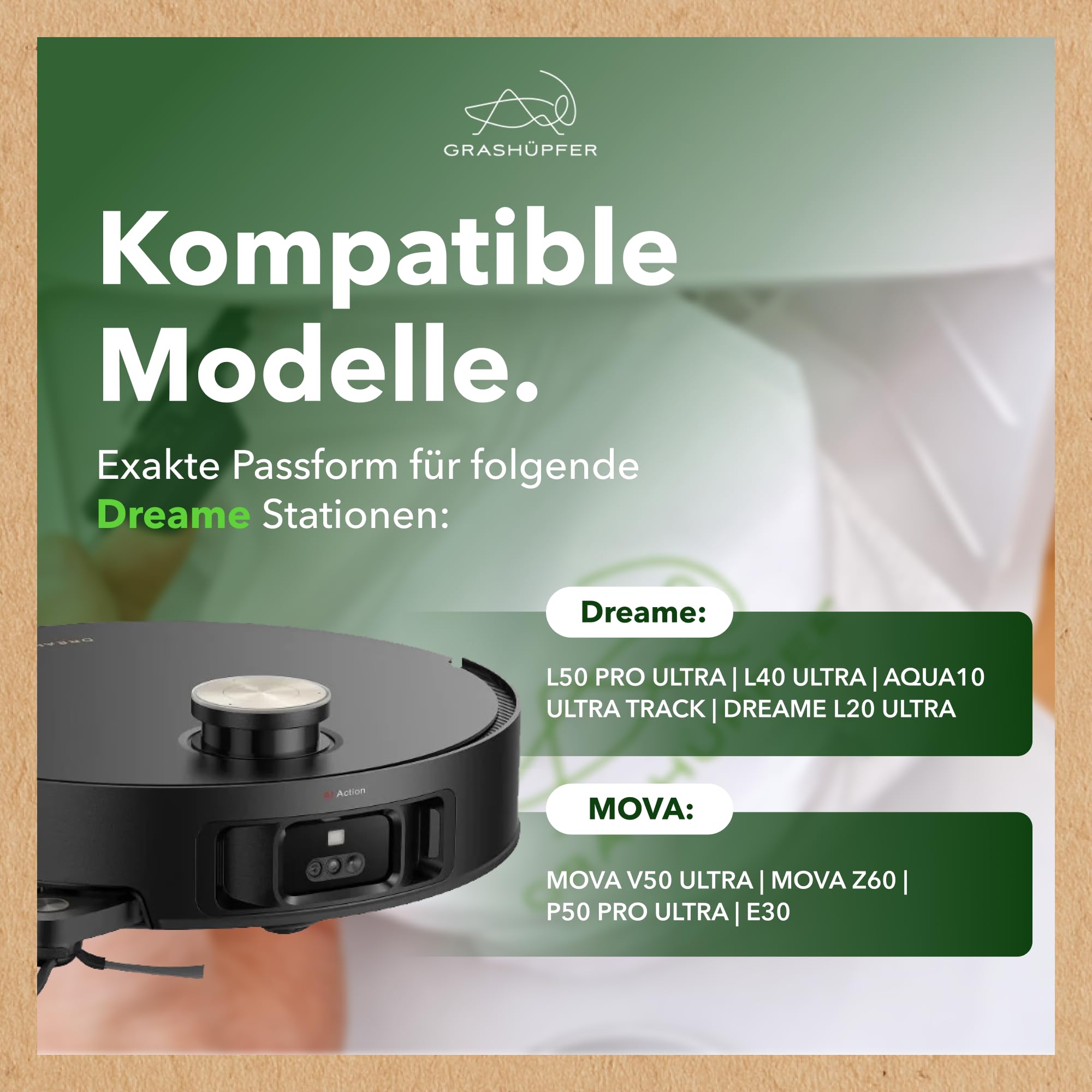 GRASHÜPFER 3 worki do odkurzacza wielokrotnego użytku do DREAME & MOVA z zamkiem błyskawicznym do DREAME X40 Ultra, X50 Ultra, L10, L20, L40, L50 Pro Ultra, X30 Ultra, E30 Ultra, S20; MOVA Z60, E30