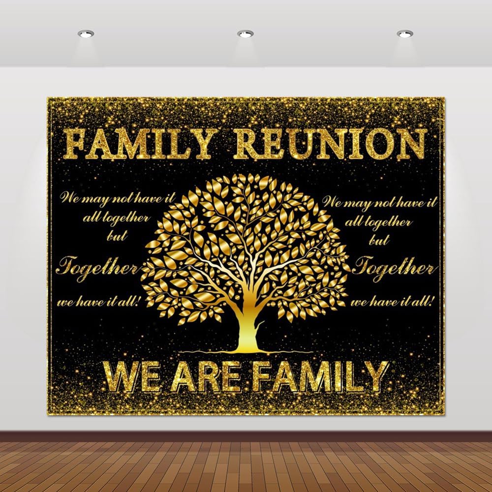 Amazon.com : Family Reunion Backdrop 10x8ft Family Tree Black and Gold ...