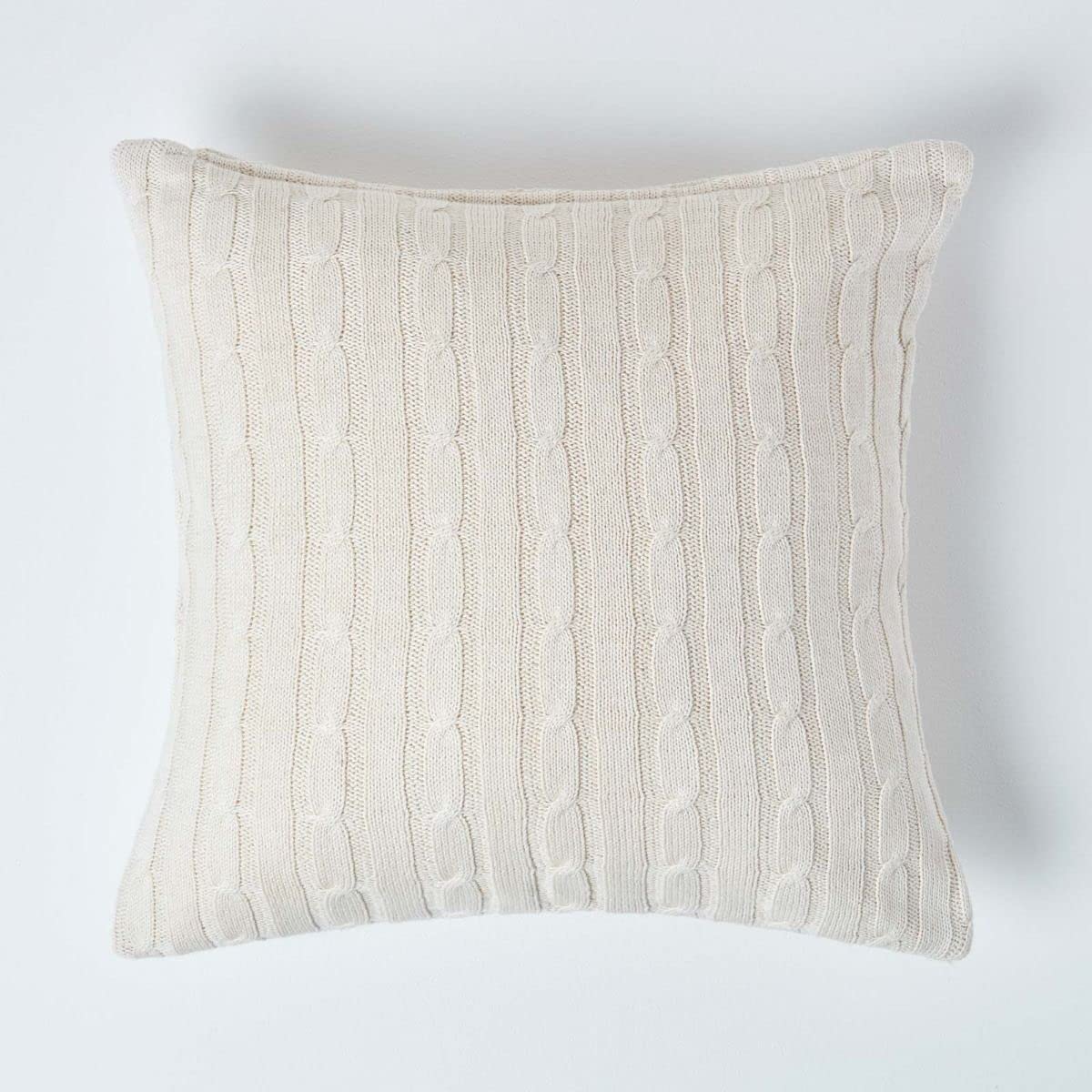 Homescapes Cotton Cable Knit Cushion Cover, 45 x 45 cm in Natural | Size: 45cm x 45cm