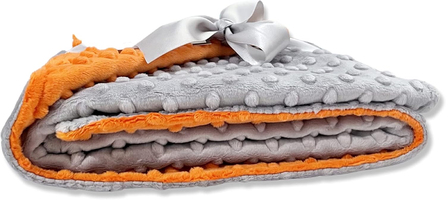 MEG ORIGINAL Orange & Gray Minky Dot Baby Blanket, 1364