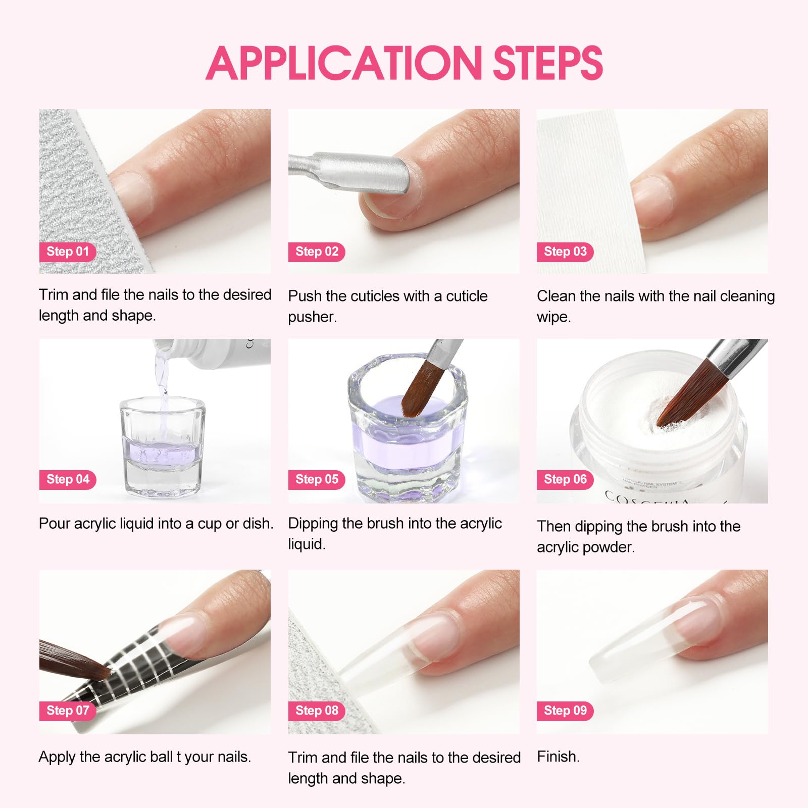 COSCELIA Kit Uñas Acrilicas Completo 21 Colors Acrilico para Uñas Profesional y 30ml Monomero, Glitter Polvo Acrilico para Uñas Acrilico Uñas Extensión Kit para Principiante y Profesional