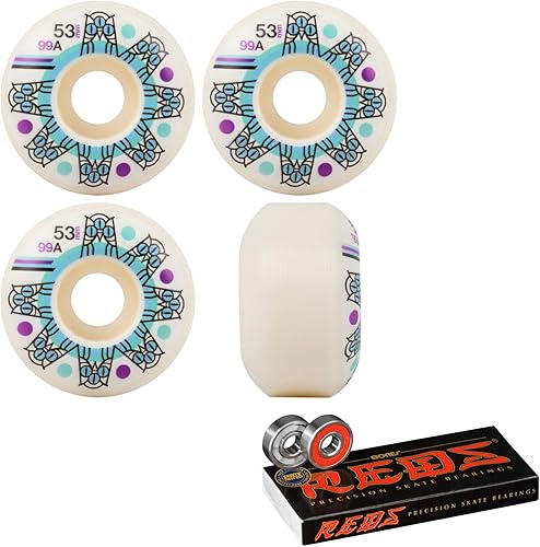 Triclops Patineta Ruedas Ruleta 2.087 in 99A Blanco con Huesos Rojos Rodamientos