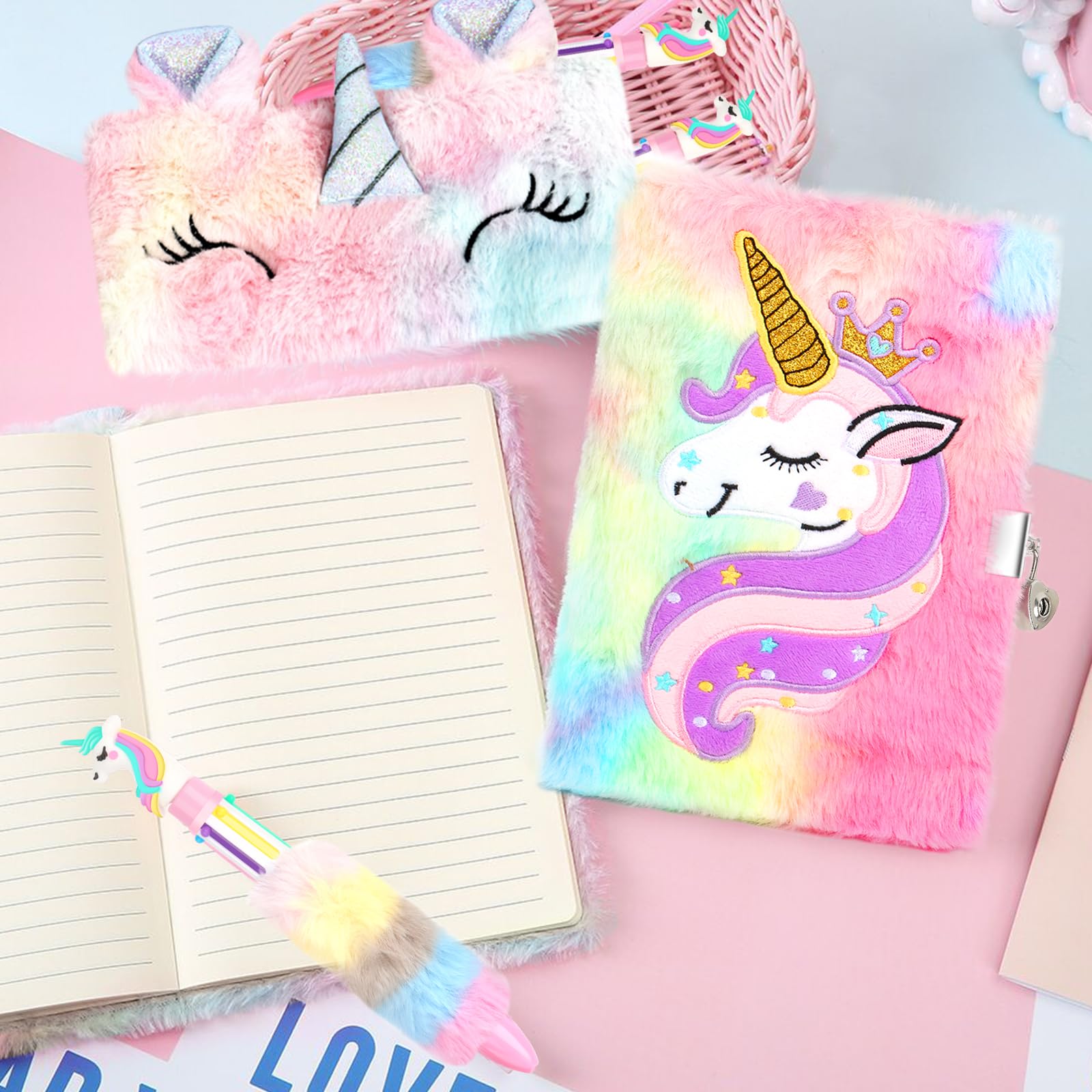talifoca Diario Segreto Bambina con Lucchetto, peluche Unicorno Diario in Peluche Diario Segreto Unicorno, Astuccio Unicorno e Penna, privato Blocchi magici per ragazze Regalo di Natale compleanno