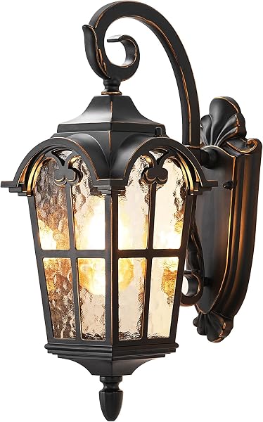 DEWENWILS Outdoor Wall Light Fixtures, Black Roman 17.7 H Exterior Wall Lantern, Anti-Rust & Waterproof, Water Ripple Gl