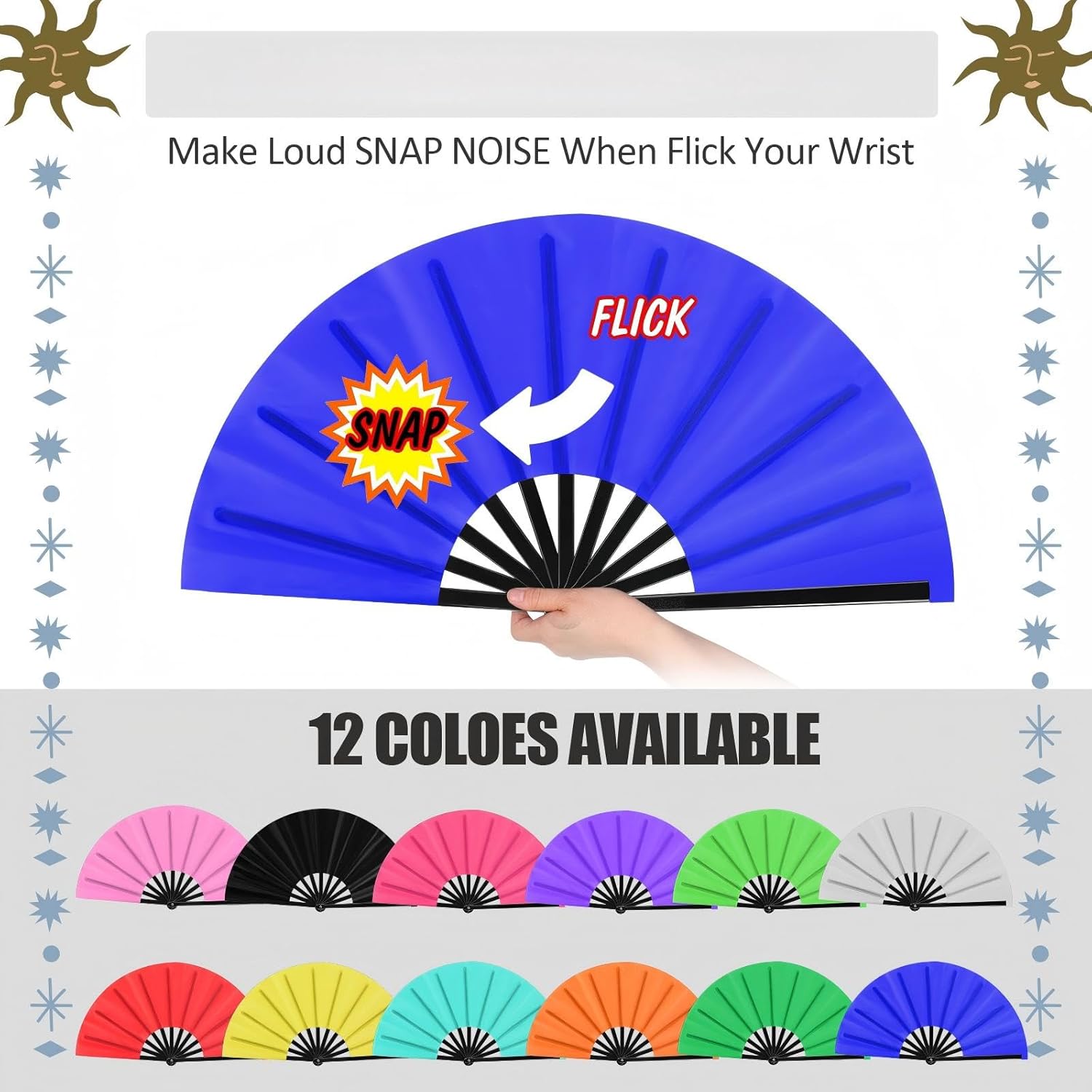 Blulu Large Folding Fans for Line Dancing 13 Inch Clack Fans for Line Dancing for Women Men(Classic Color,100 Pcs)