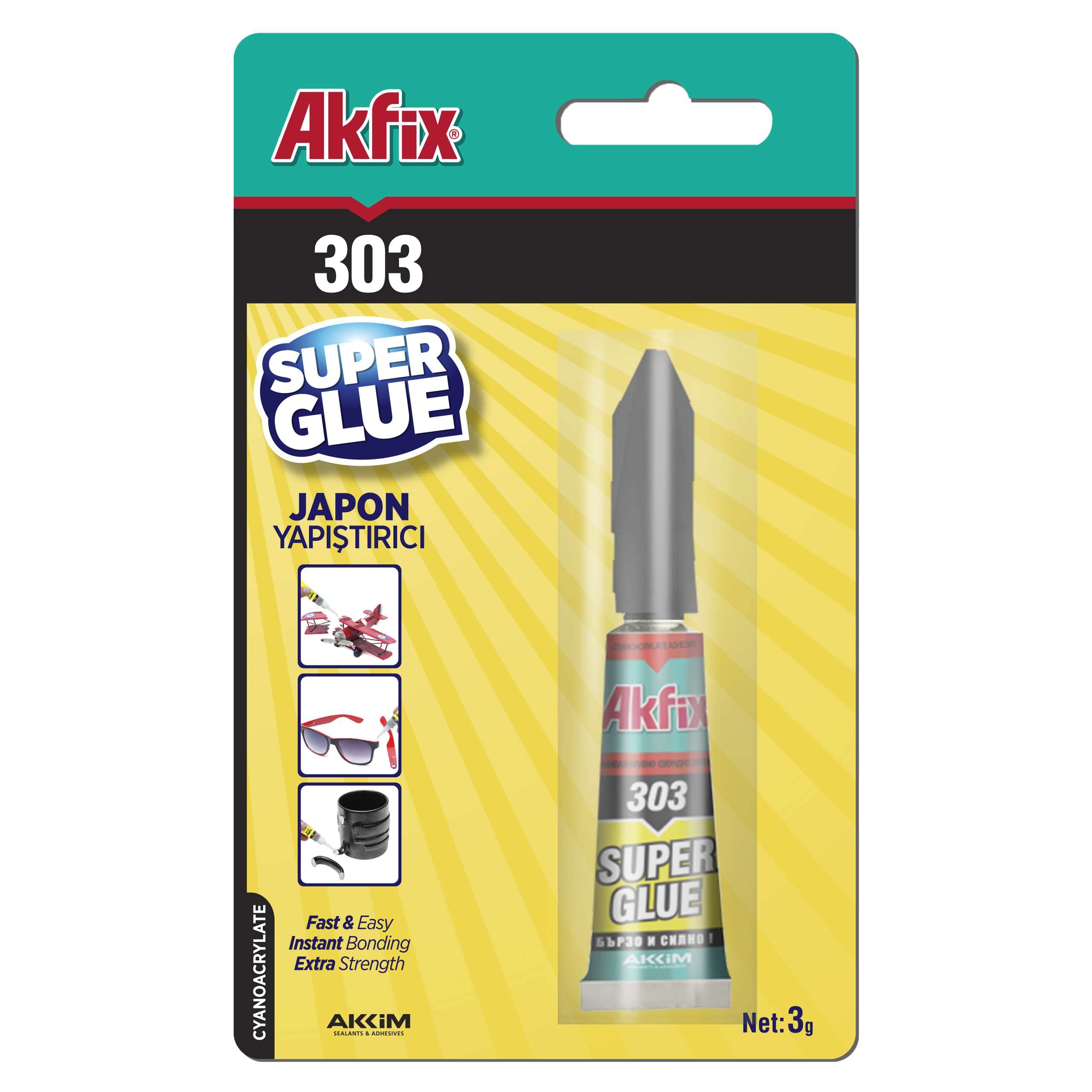 Akfix 303 Süper Japon Yapıştırıcısı, Hızlı Kuruyan Siyanoakrilat, Metal Cam Kauçuk Plastik için Güçlü Yapıştırıcı, 3g