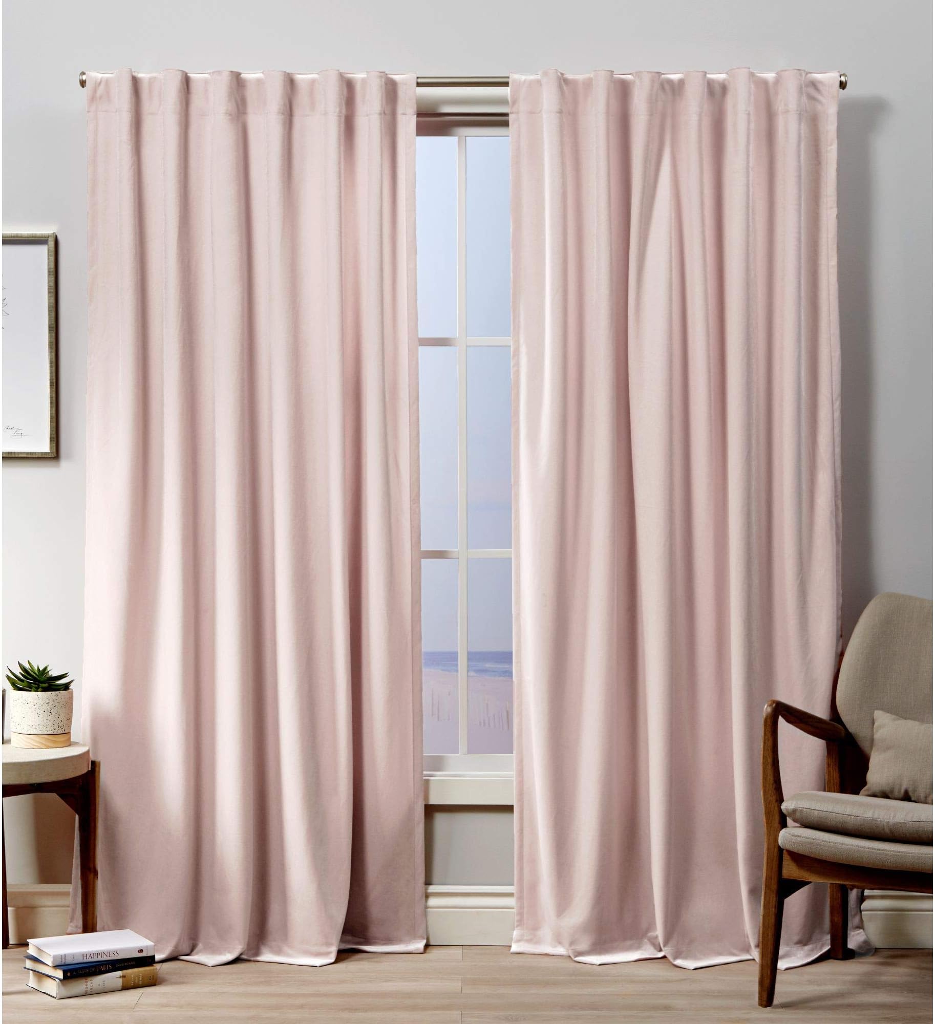 EXCLUSIVE HOME Velvet Heavyweight Light Filtering Hidden Tab Top Curtain Panel Pair, 52"x84", Blush