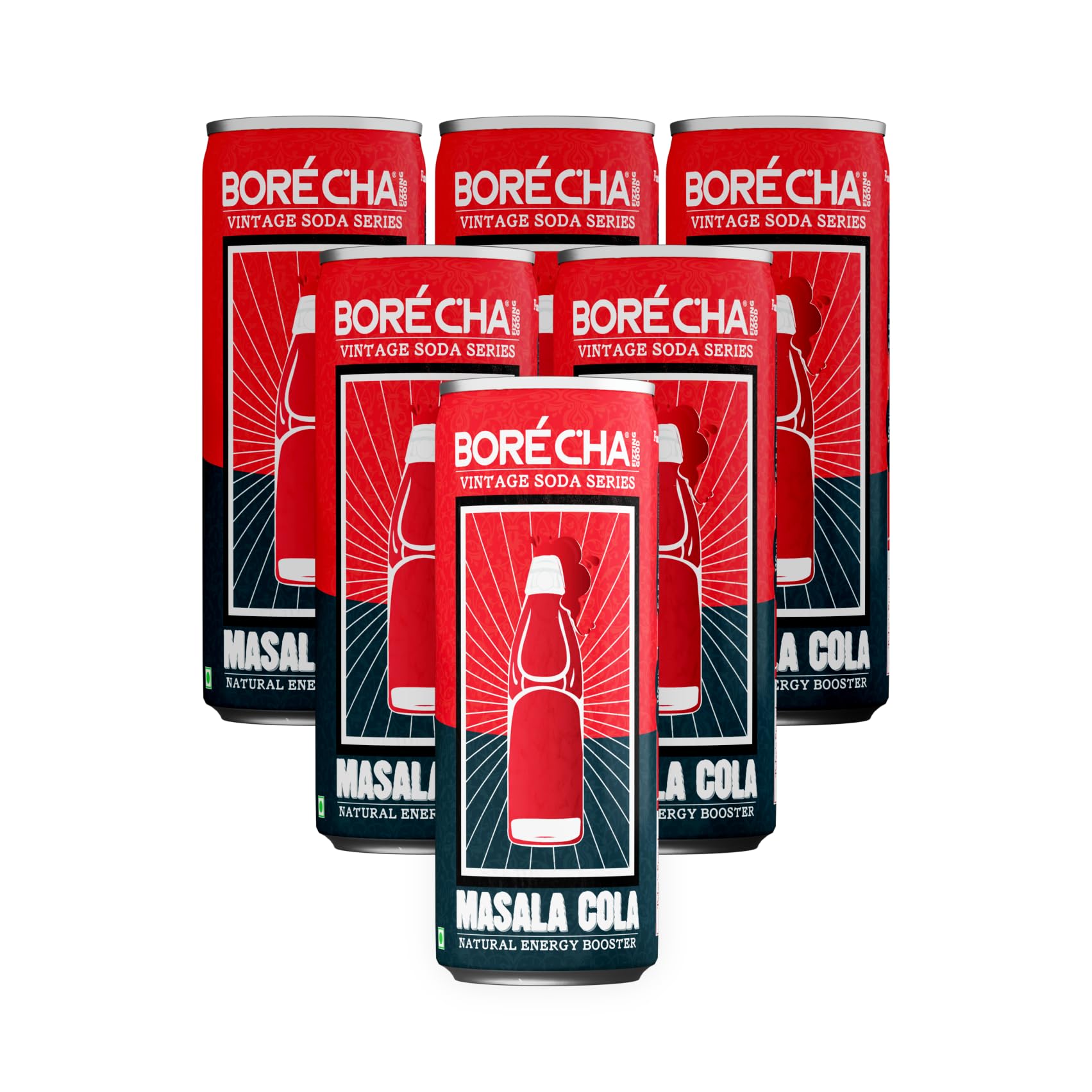 Borécha Vintage Soda Series - Masala Cola – 330 ml | F.A.B. (Functional Adaptogen Blends) Energy | Nostalgic Flavour |Natural Energy Booster | Low Sugar | Natural Functional Beverage (Pack Of 6)