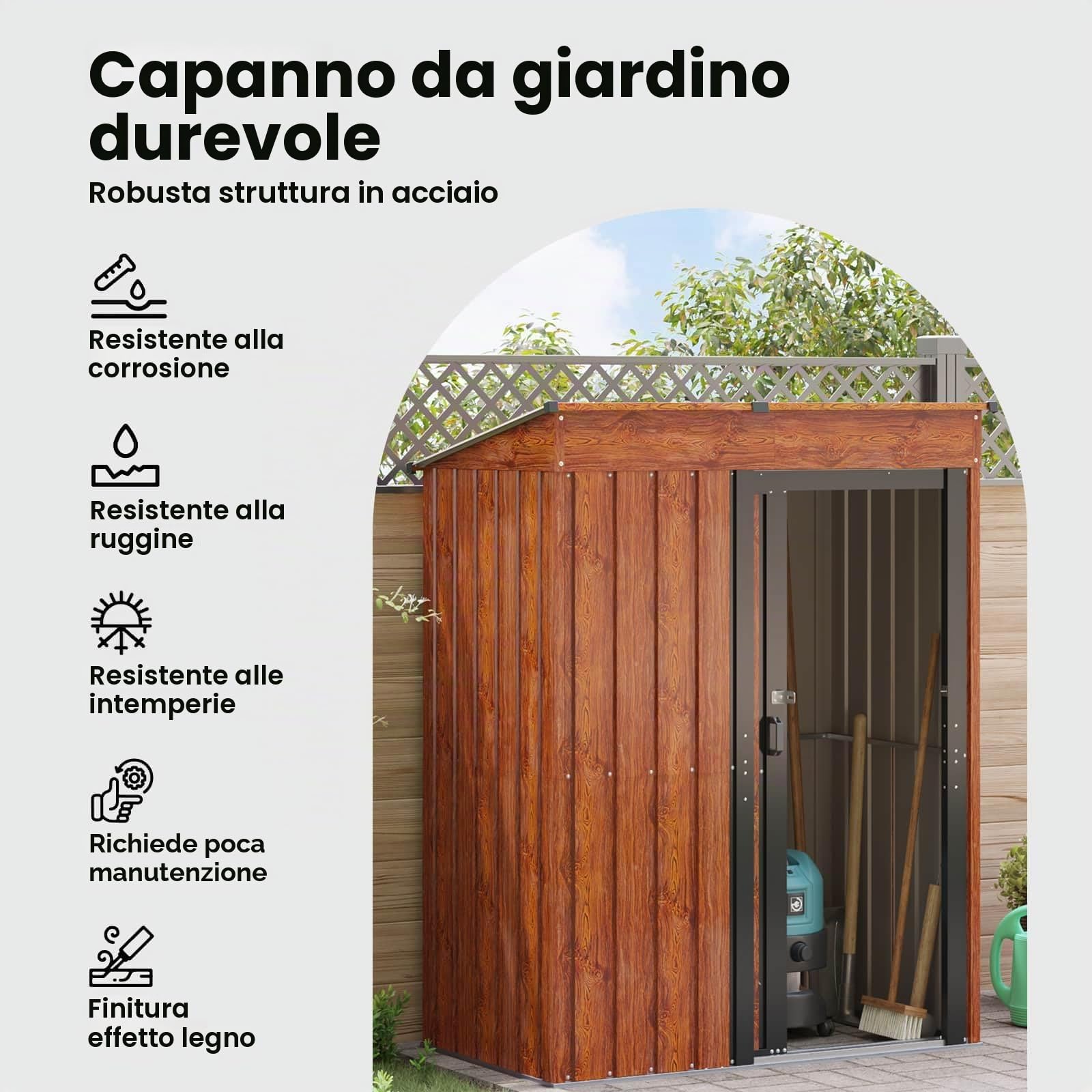 vidaXL Casette da giardino Marrone 137 x 81 x 180 cm Metallo