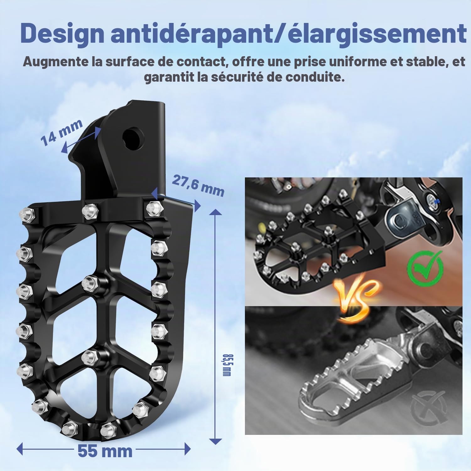 Repose Pied Moto, Cale Pied Surron, Cale Pied Moto Cross Larges Noir | pour Sur Ron Light Bee X/S X160 X260 Talaria Sting MX3/R MX4 X3/CRF150F 230F 03-19/E Ride Pro S SS 2.0 3.0