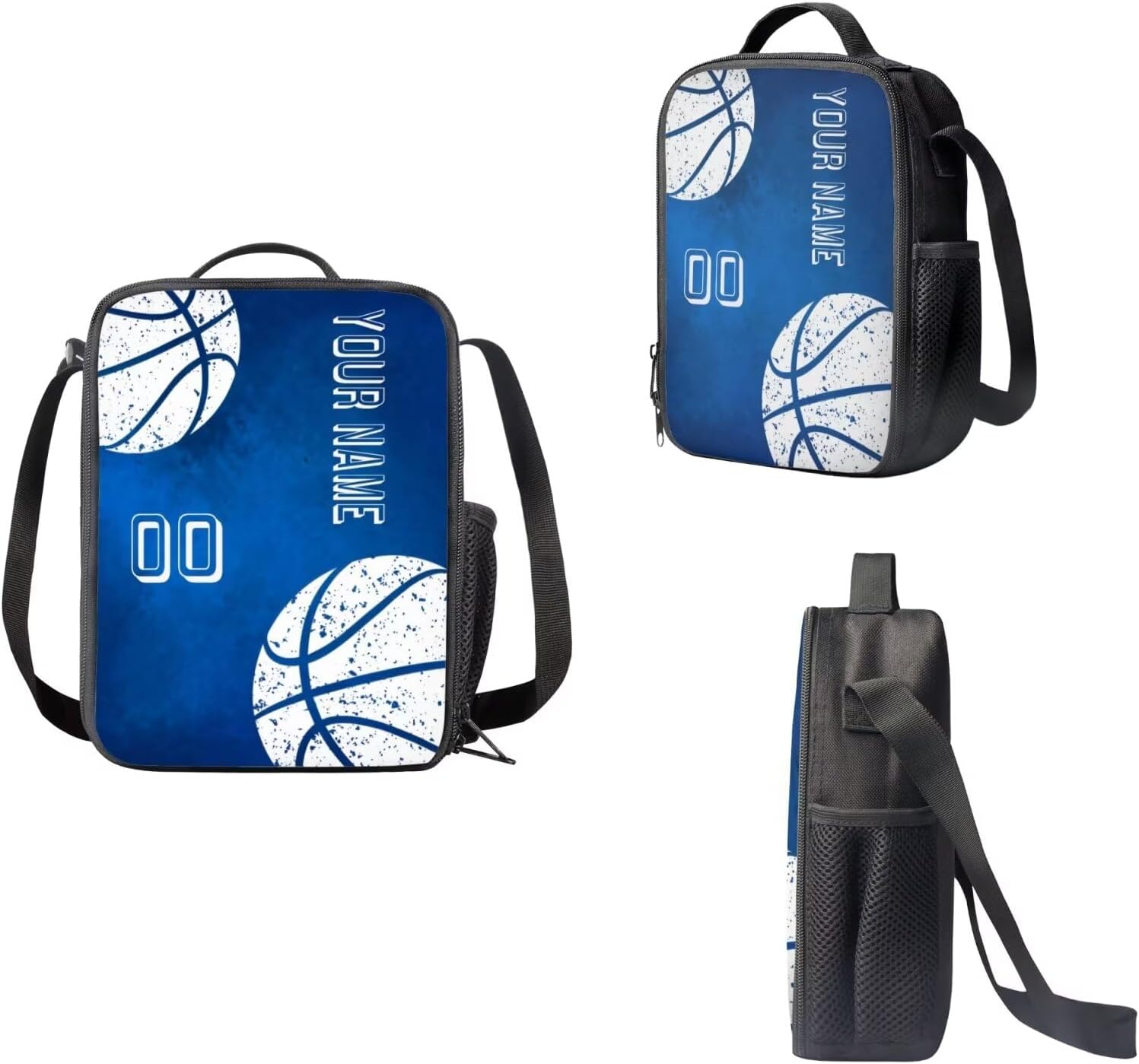 Customized Backpack Set for Boys, Basketball Print School Backpack Set with Lunch Box and Pencil Box for Teens, Personalized Knapsack Set with Lunch Box Pencil Case 3 in 1, Blue