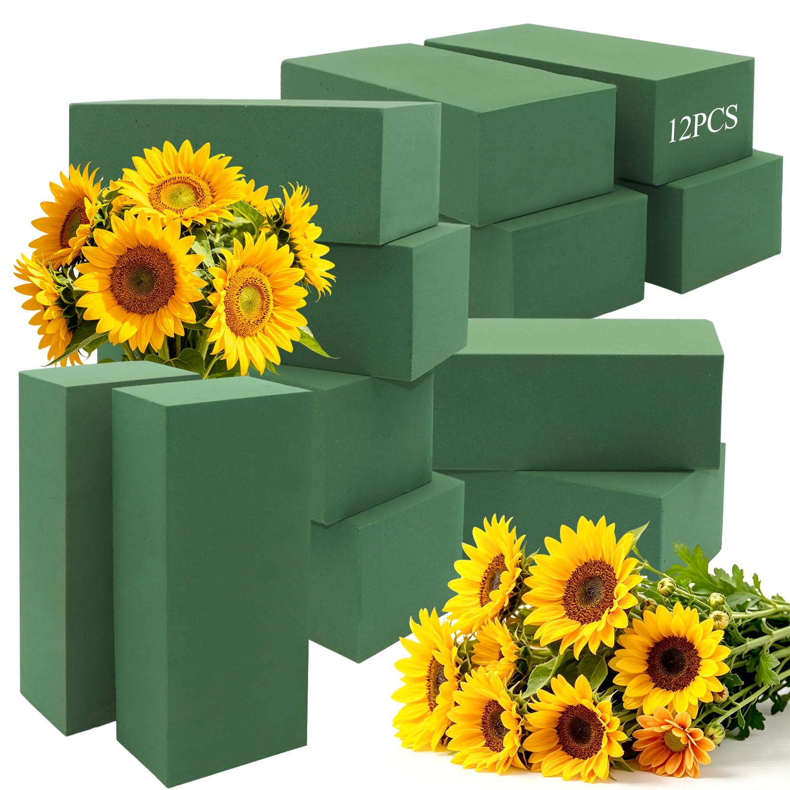 Yuaerbuo 12 PCS Green Floral Foam Blocks for Artificial & Fresh Flowers, Wet Rectangular Florist Foam Block Easy-Cut Flower Arranging Foams for Weddings, Events and Floral Decorations (green2)