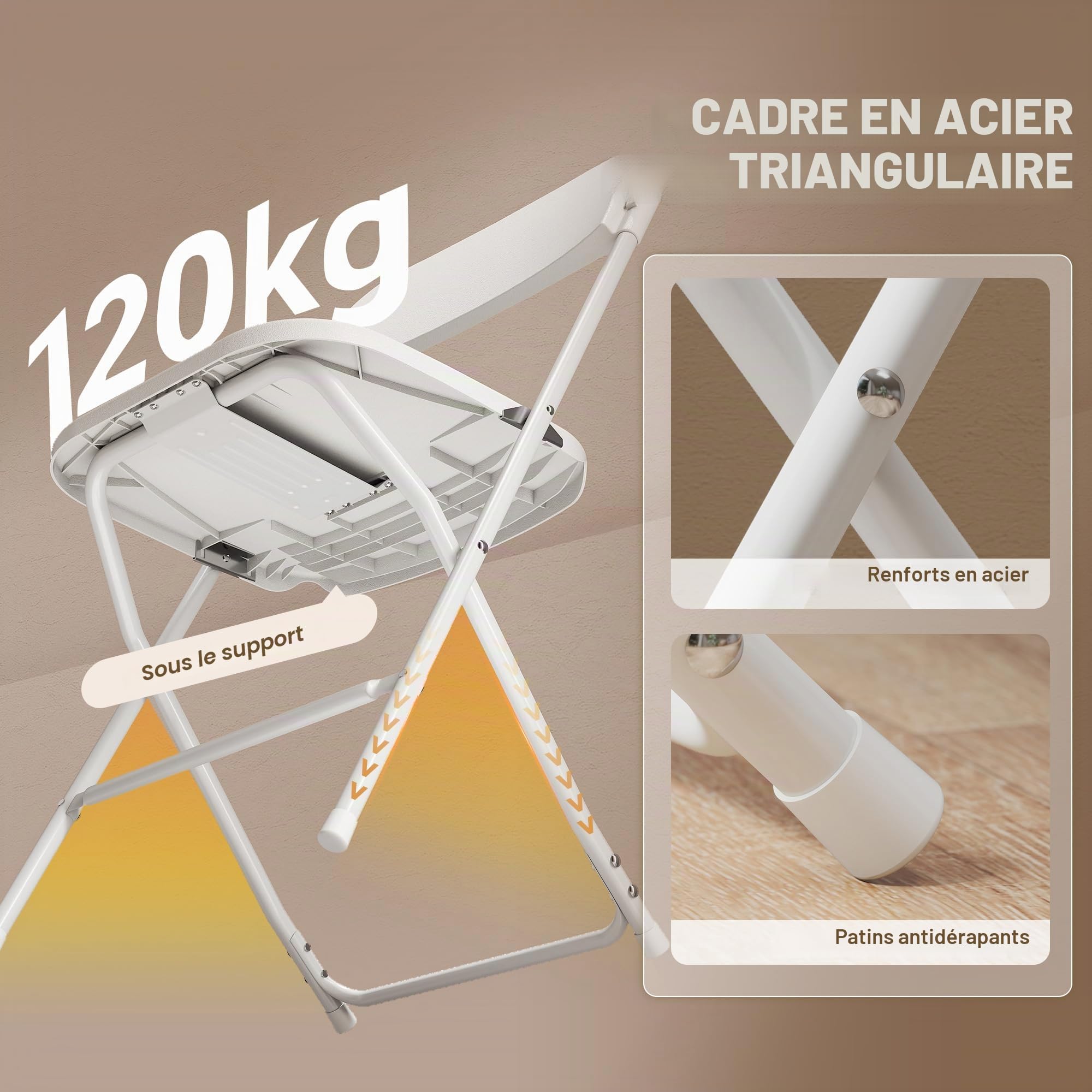 HOMCOM Chaises pliantes, lot de 6, en plastique Chaise de cuisine pliante avec trous d'évacuation, structure en acier Chaises pliantes Chaise pliante jusqu'à 120 kg, pour l'intérieur, blanc