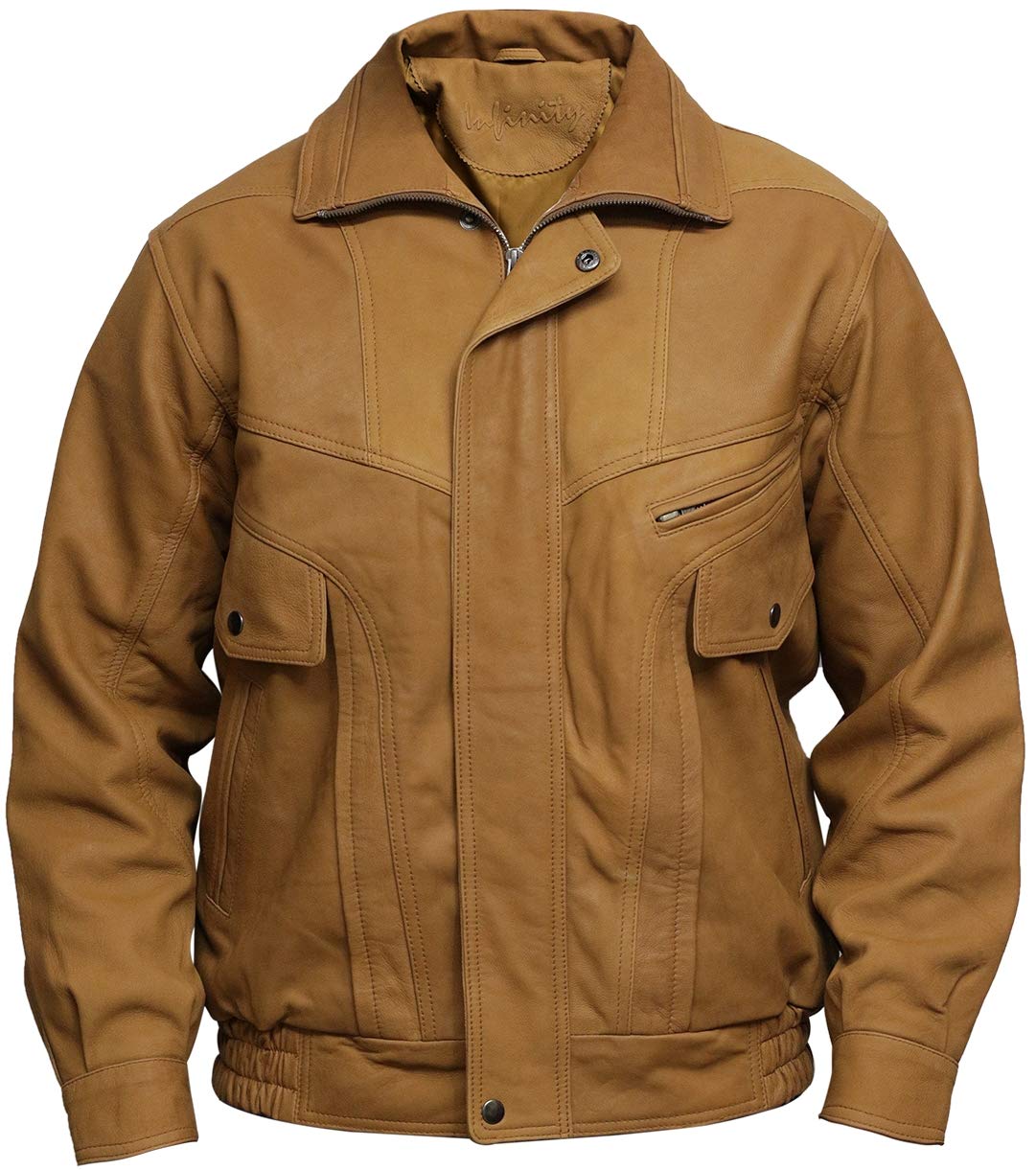 BRANDSLOCK Brown Leather Jacket Mens - Cafe Racer Real Lambskin Leather Distressed Motorcycle Jacket (S, Tan)