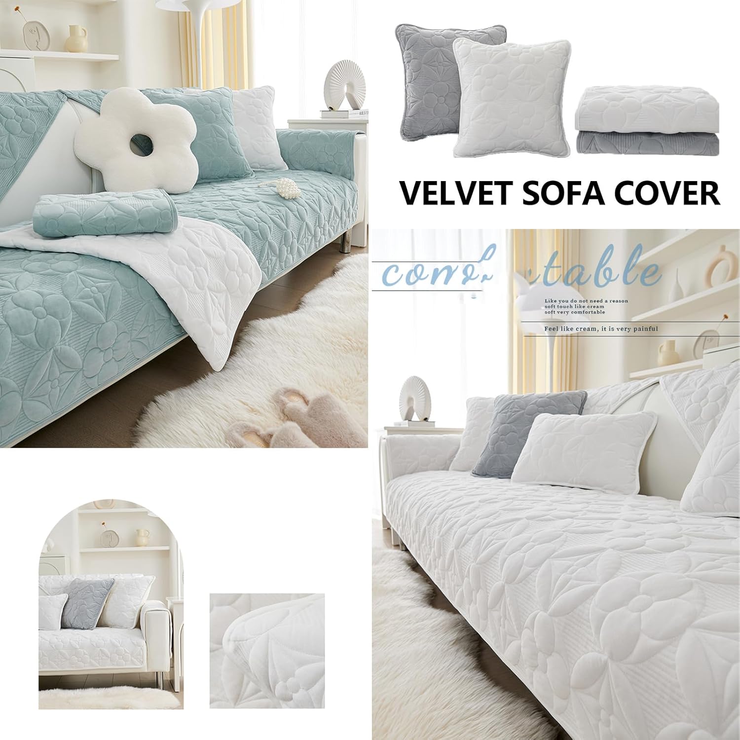 Sofa Covers for Sectional Sofa Set Non Slip, Pet Friendly Couch Slipcovers for 3 Cushion, Super Soft Milk Velvet Jacquard Sofa Slipcover Design Washable Couch Slipcover