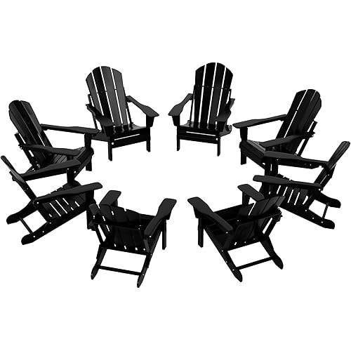 WestinTrends Outdoor Adirondack Chairs Set of 4, Plastic Fire Pit Chair, Weather Resistant Folding Patio Lawn Chair for Outside Deck Garden Backyardf Balcony, Black