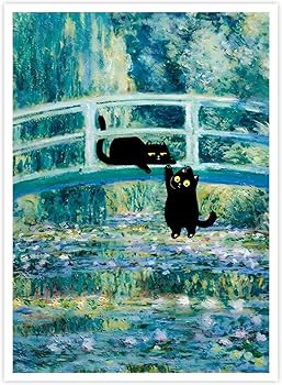 Amazon.co.jp: UAddMe ヴィンテージモネ スイレンの池 猫のキャンバス