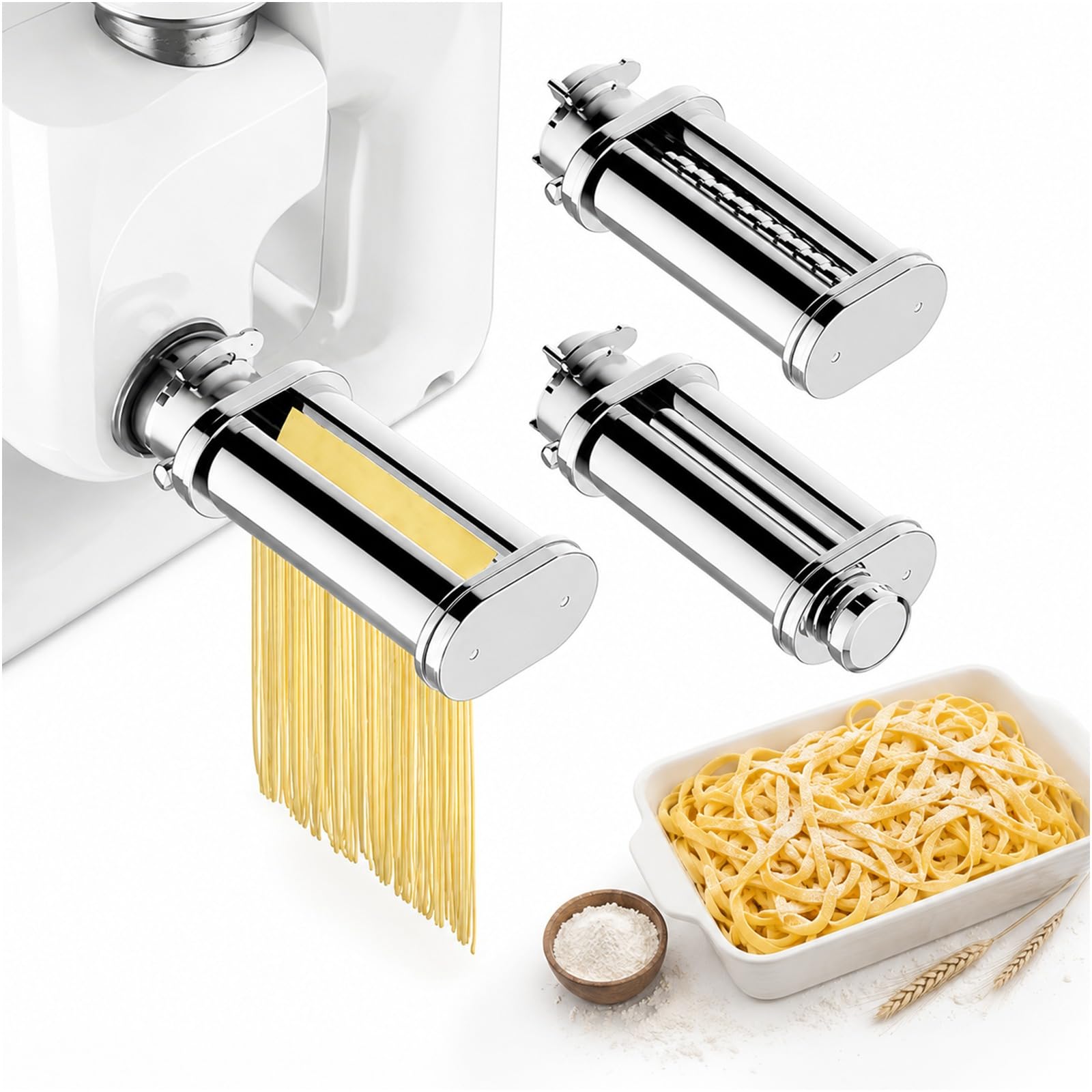 Nudelaufsatz für Bosch MUM4 & MUM5 Küchenmaschine 3-teilig – Pasta Roller, Spaghettischneider & Fettuccineschneider – 8 Einstellbare Dicken – Küchenmaschinen Zubehör für Bosch von MMOBIEL
