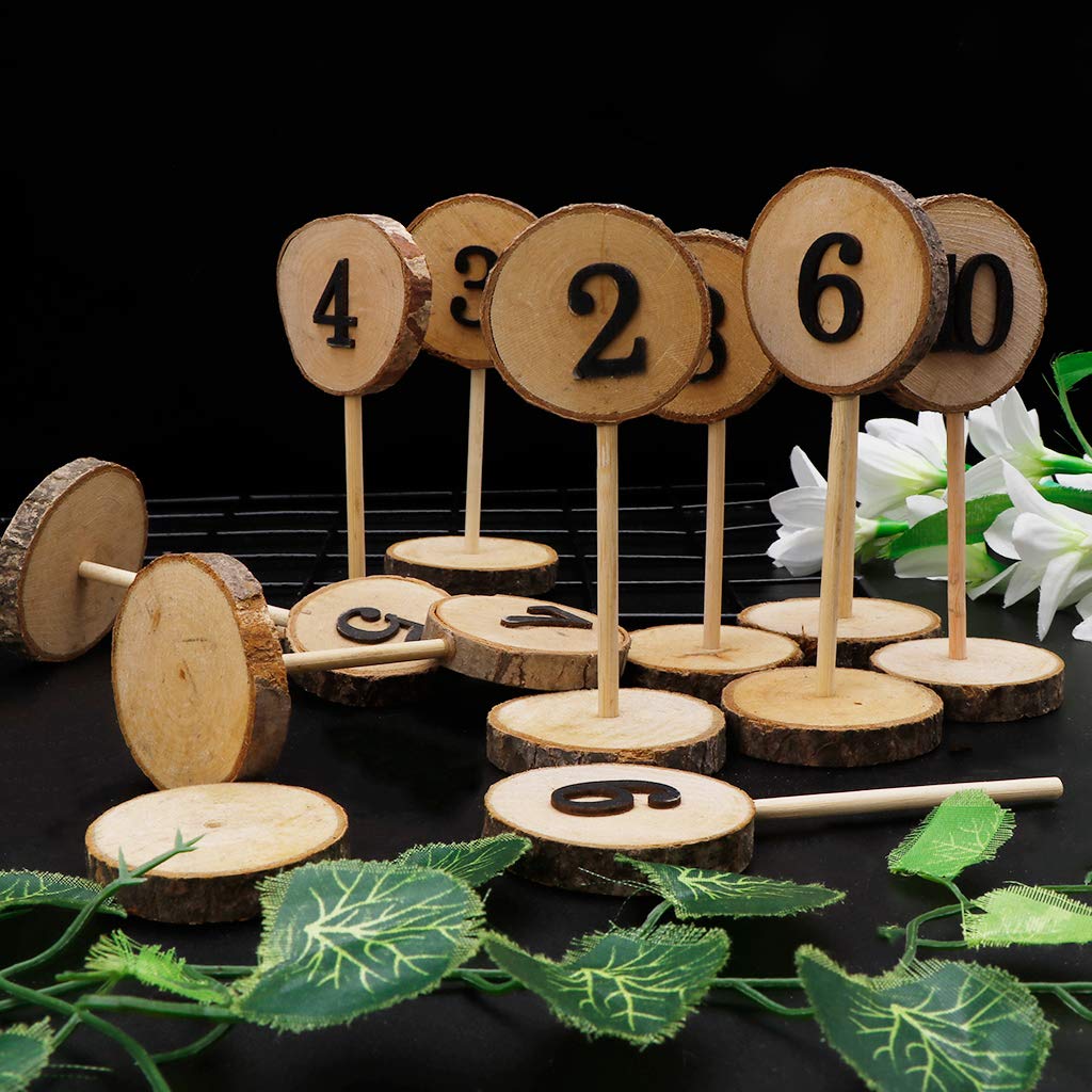 1-10 Numeri di Tavolo in Legno Rustico Fette Stick Base Sedili Carte Decor Decorazioni per Feste di Matrimonio retrò