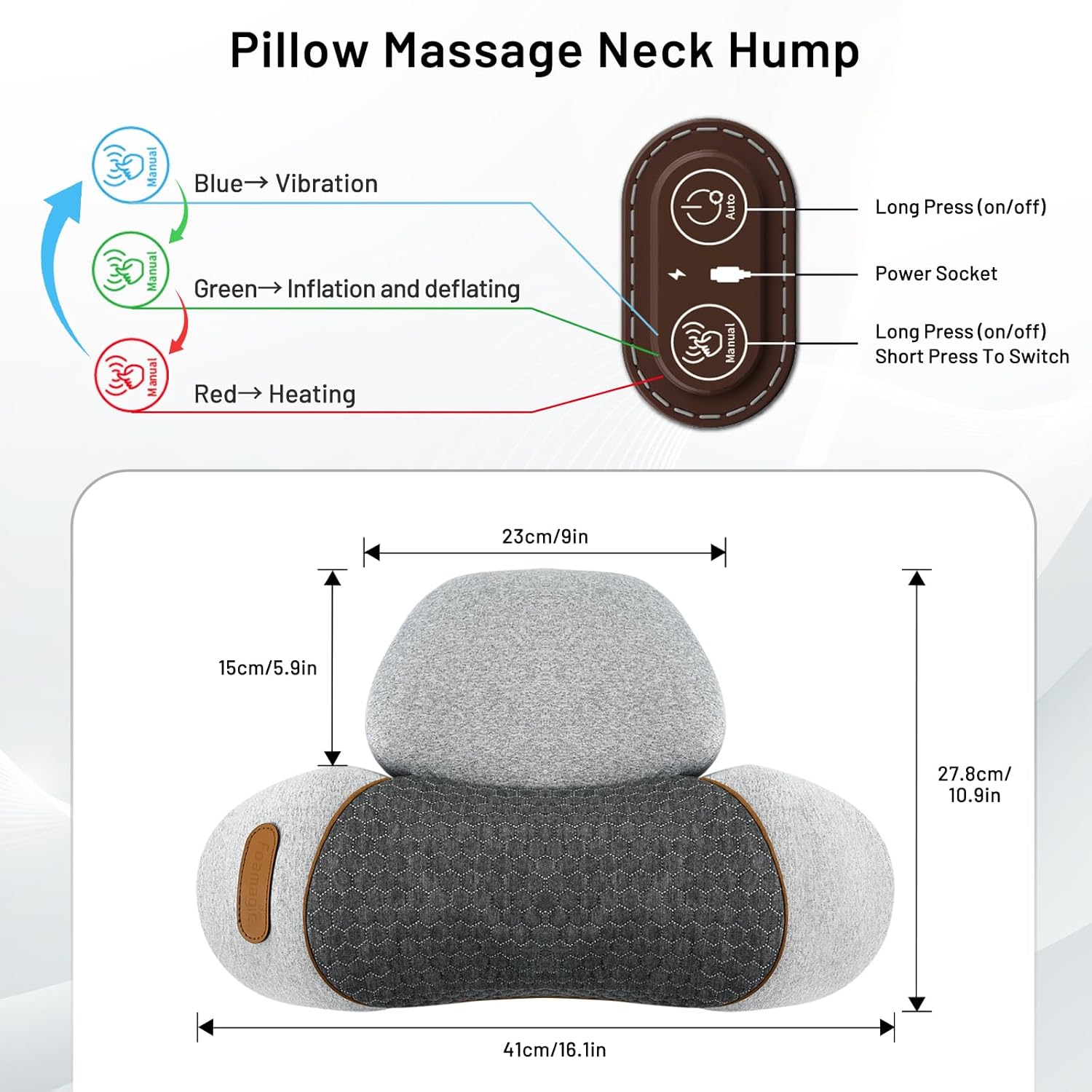 3 in 1 Neck Massager Pillow with Heat, Pillow Massage Neck Hump Support, Shiatsu Back Shoulder Massager with Kneading, Heating & Vibration for Relaxation and Comfort