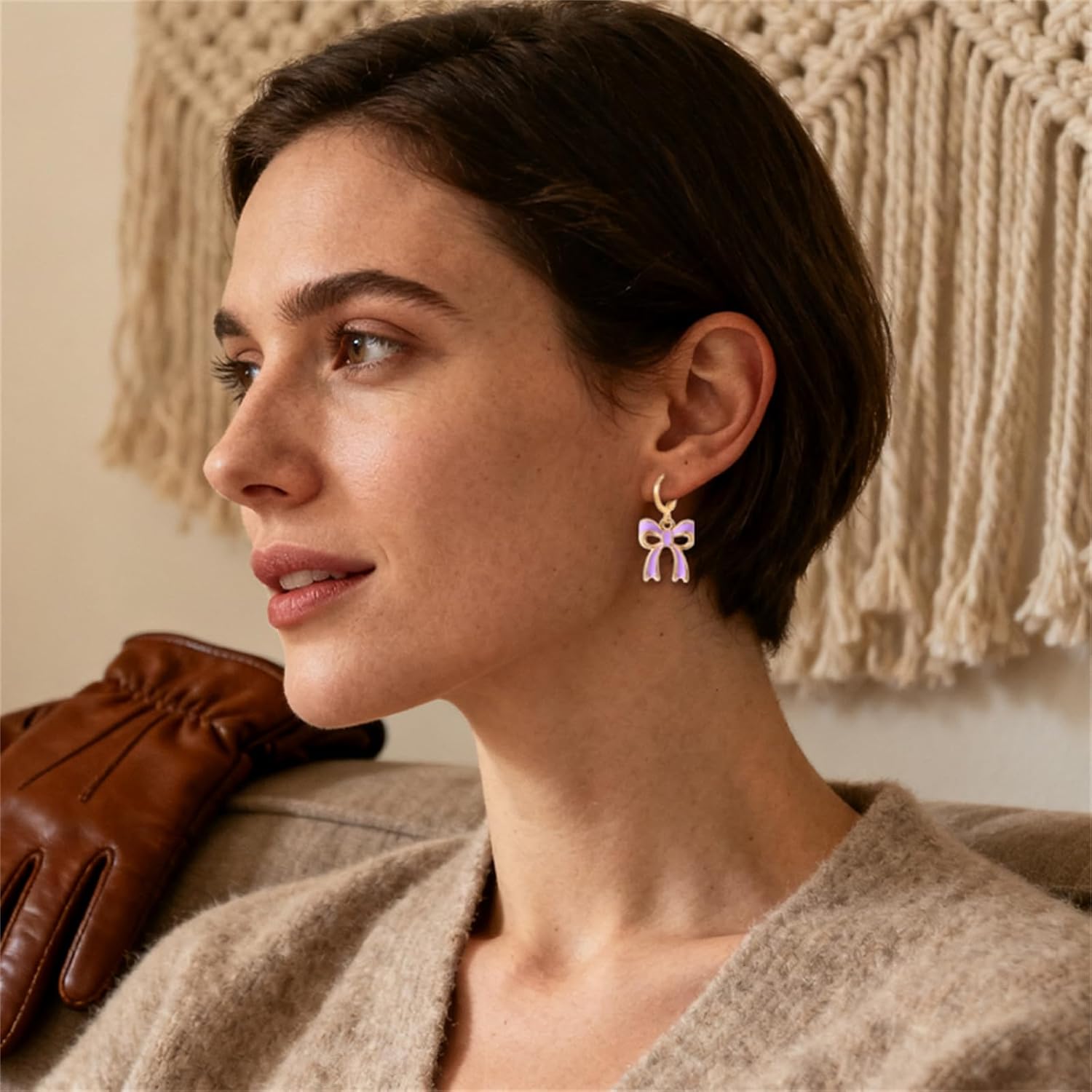 9-12 Pairs Gold Bow Earrings Set for Women Colorful Enamel Romantic Ribbon Hoop Earrings Dainty Wedding Party Christmas Jewelry Gift Collection - Image 4