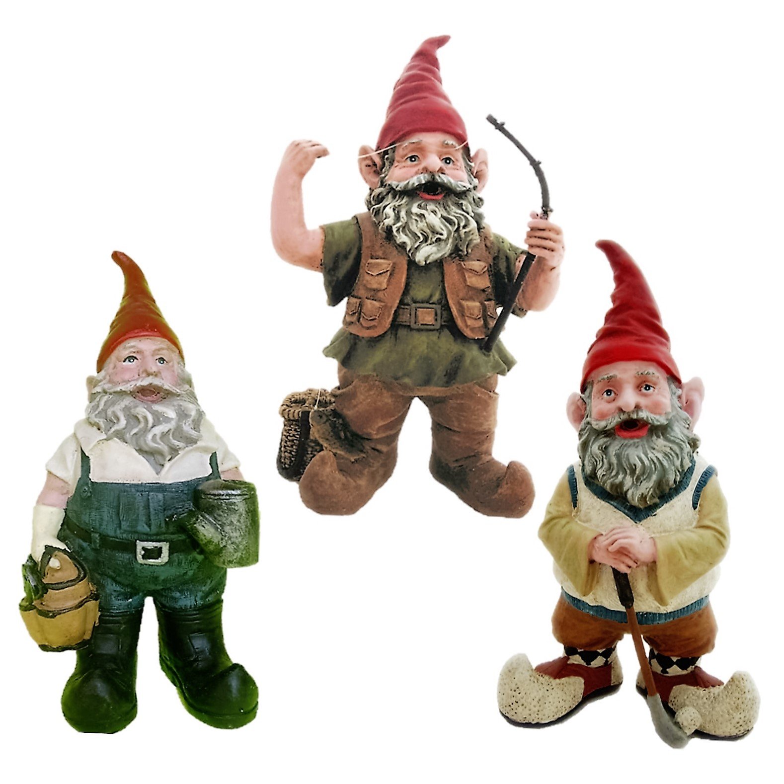 Nowaday Gnomes- 3-Piece Hobbyist Gnomes Collection - Gardener, Golfer, and Fisherman Gnome Hobby Collectors 14.5
