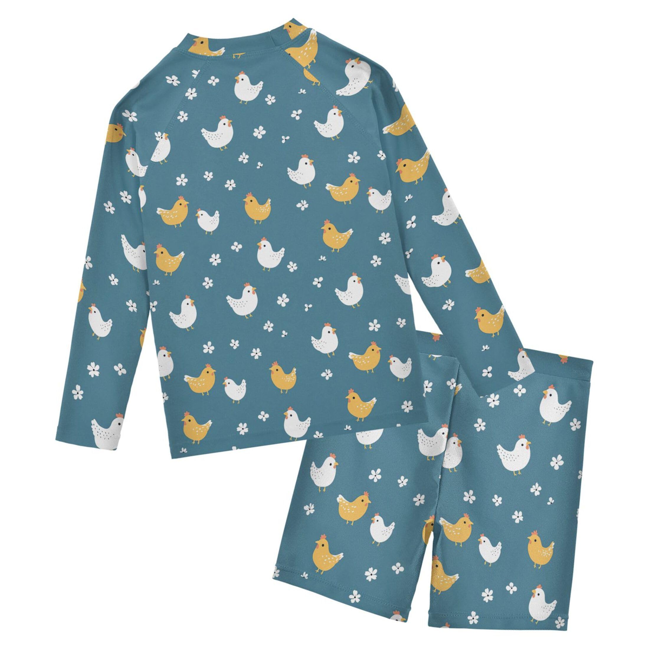 Cute Cock Rooster Baby Boys' Toddler Long Sleeved Rashguard Swim Bathing Suit Set B0404061