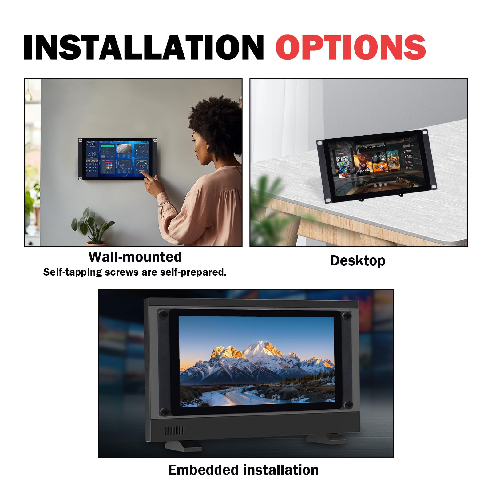 GeeekPi 9-calowy ekran dotykowy LCD 1280x720 monitor 3U do montażu w szafie rack do szafy serwerowej DeskPi RackMate T0/T1/T2/T0 Plus/T1 Plus/TL1 i 10-calowego mini stojaka serwerowego