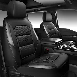 CAR PASS Memory Foam Car Seat Covers,Air Cool Mesh Thick Seat Covers Front Seats,Gray Metal Film Leather Seat Cover for Car,Universal Automotive Comfort for Most Car,Truck,Airbag Compatible,Black/Grey