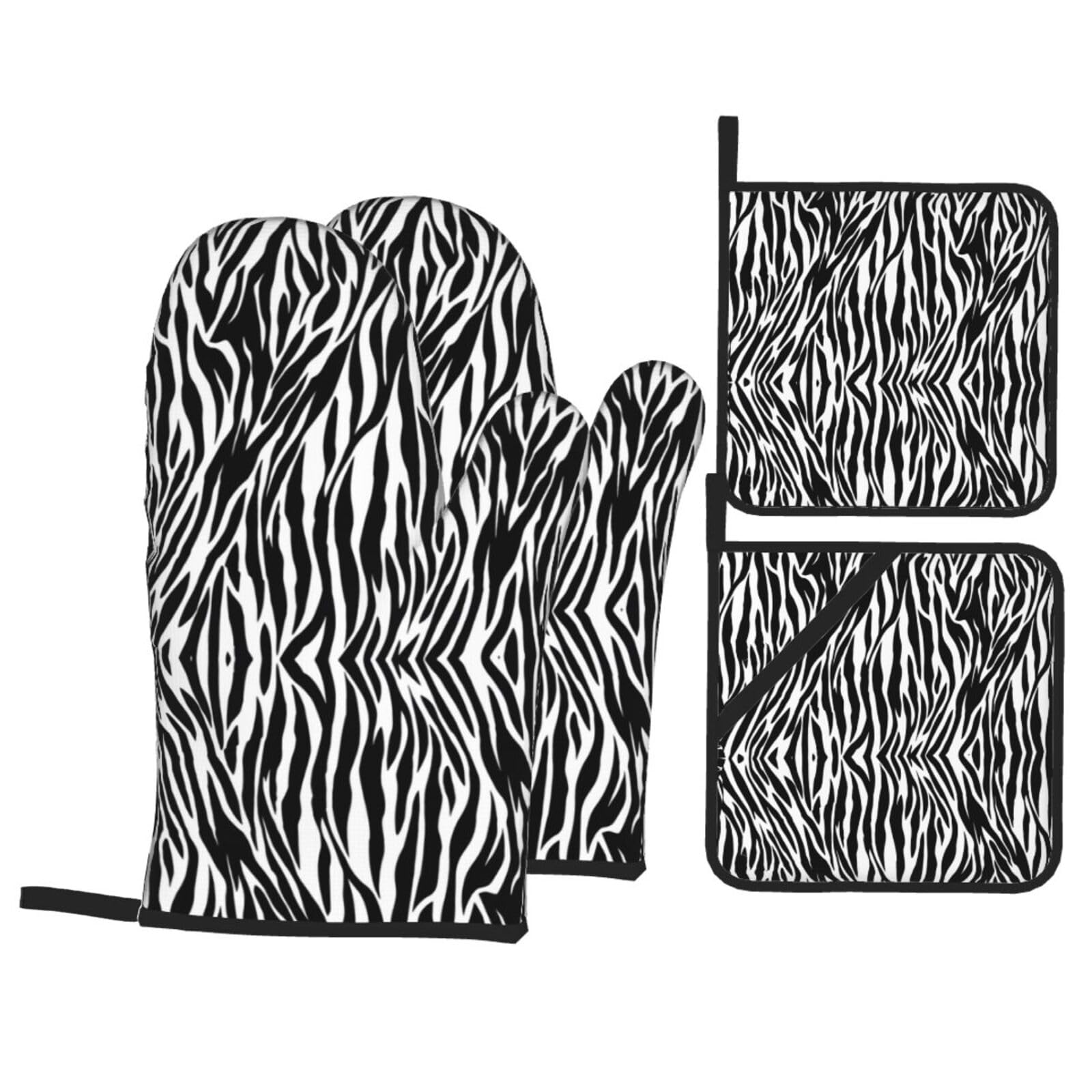 HJFCZH Zebra Print Prints Kitchen Throw Set: Durable Oven Layers with Waterproof Polyester – 4 Piece Heat Protection System