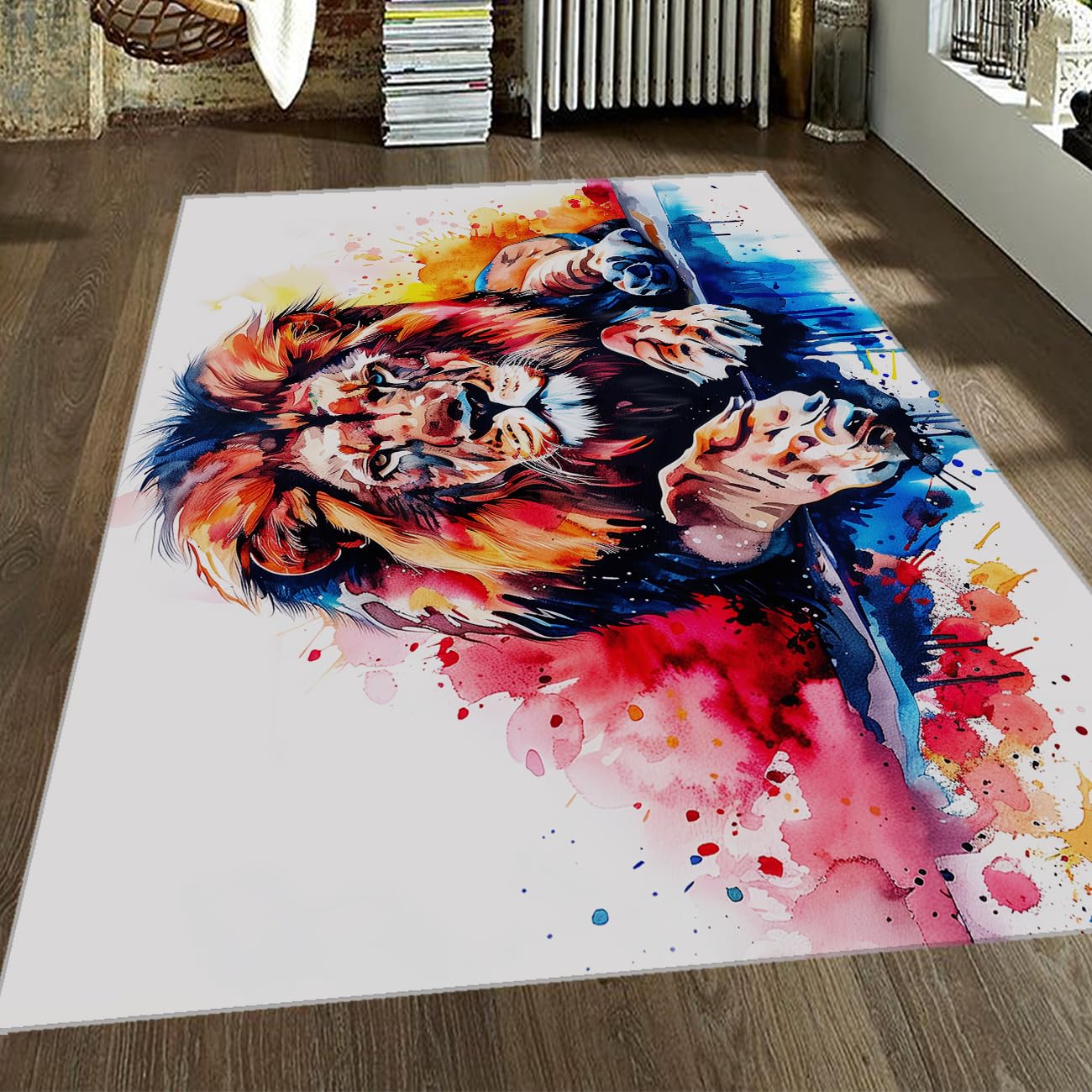 Grand tapis salon moderne lion graffiti de qualité supérieure doux au toucher