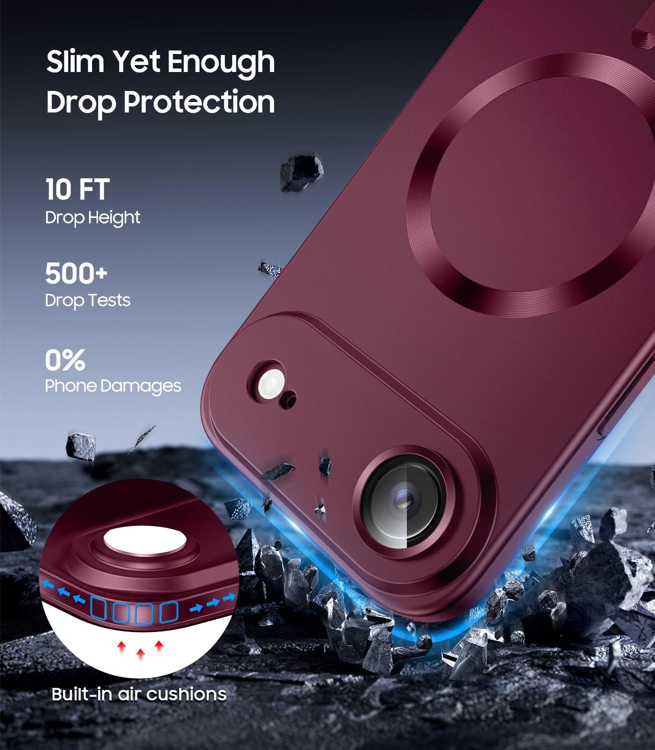 LEKEVO Magnetic for iPhone Air Case, Compatible with MagSafe, Built-in Camera Lens Protector, Slim Thin Soft Silicone Bumper Shockproof Metallic Luster Phone Case for iPhone 17 Air (Burgundy Red) image 4