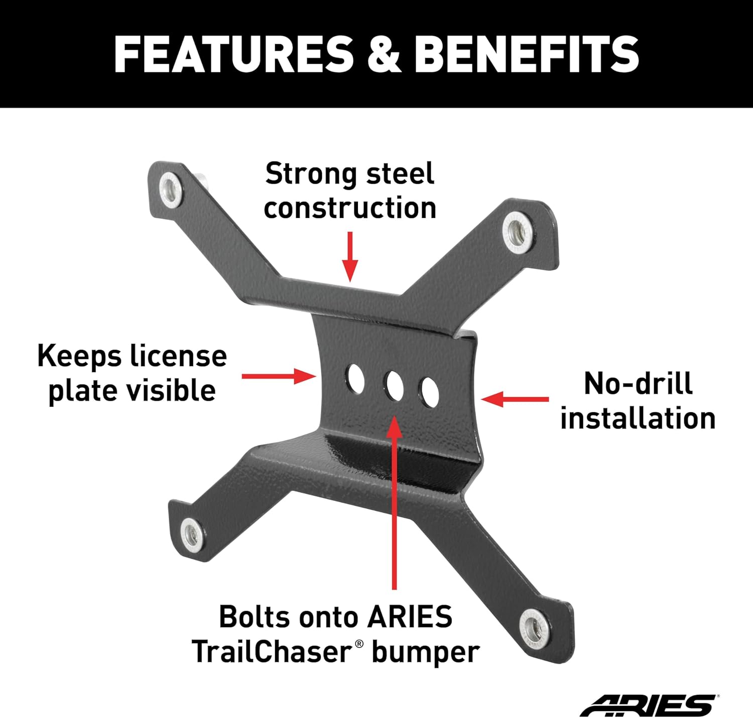ARIES 55-0000 Jeep Bumper License Plate Bracket , Black
