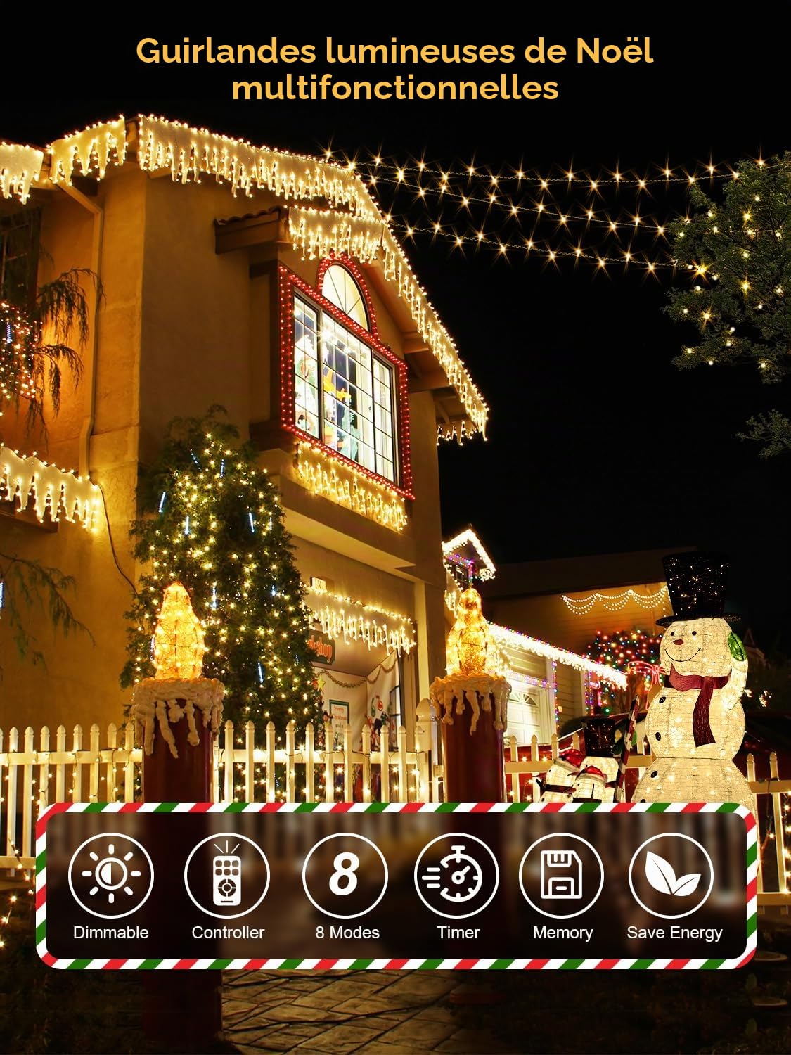 CGN Guirlande Lumineuse Exterieure de Noël, 105M 1000 LED Guirlande Lumineuse Sapin Intérieur et Extérieure Étanche IP65, 8 Modes avec Télécommande Lumières Décoration Noël pour Jardin Fête Mariage