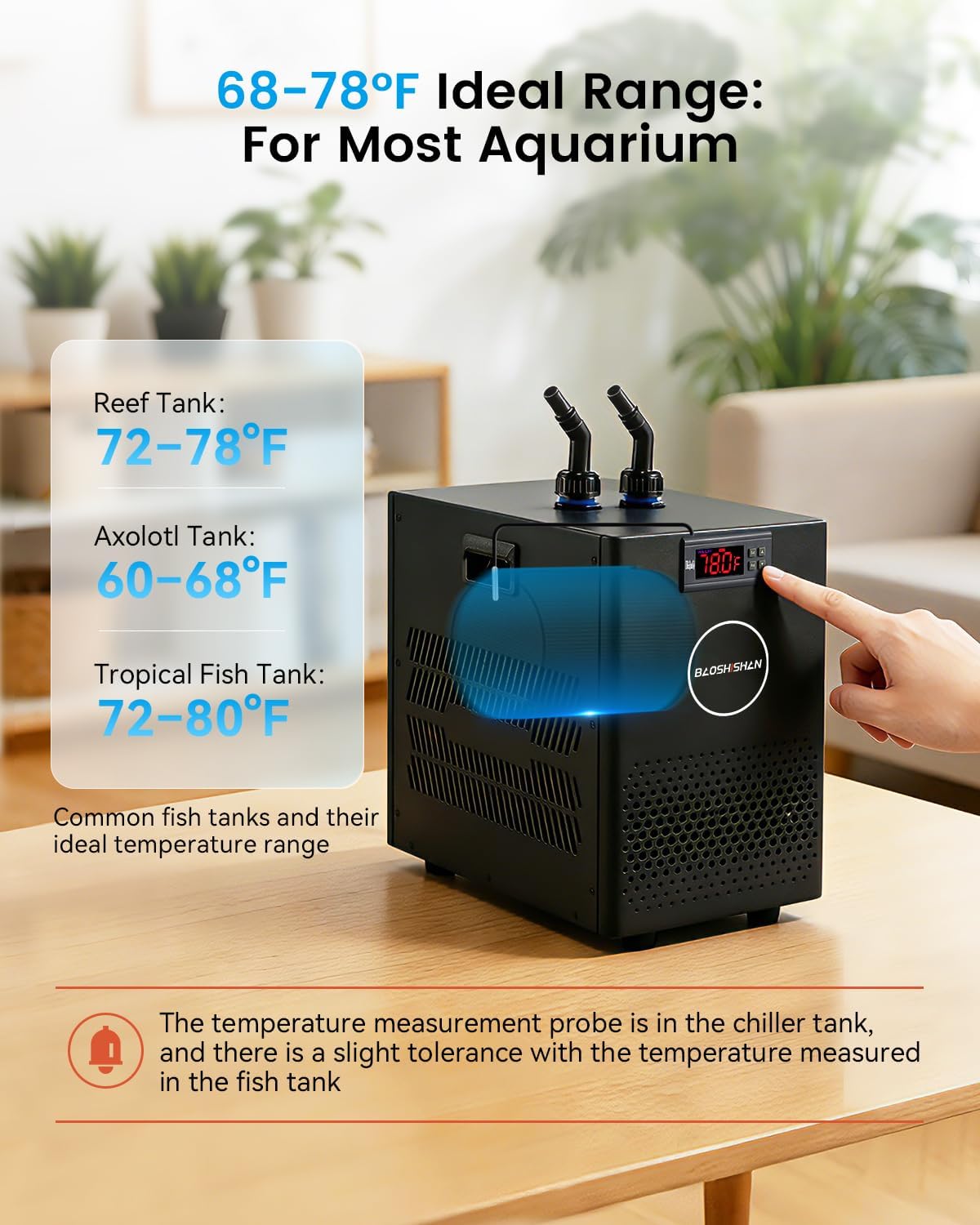 BAOSHISHAN Aquarium Chiller 26gal 1/13 HP Fish Tank Chiller Water Chiller for Aquarium with Pipe Clamp Suction Cup Compressor Refrigeration Quiet Chiller for Axolotl Coral Jellyfish