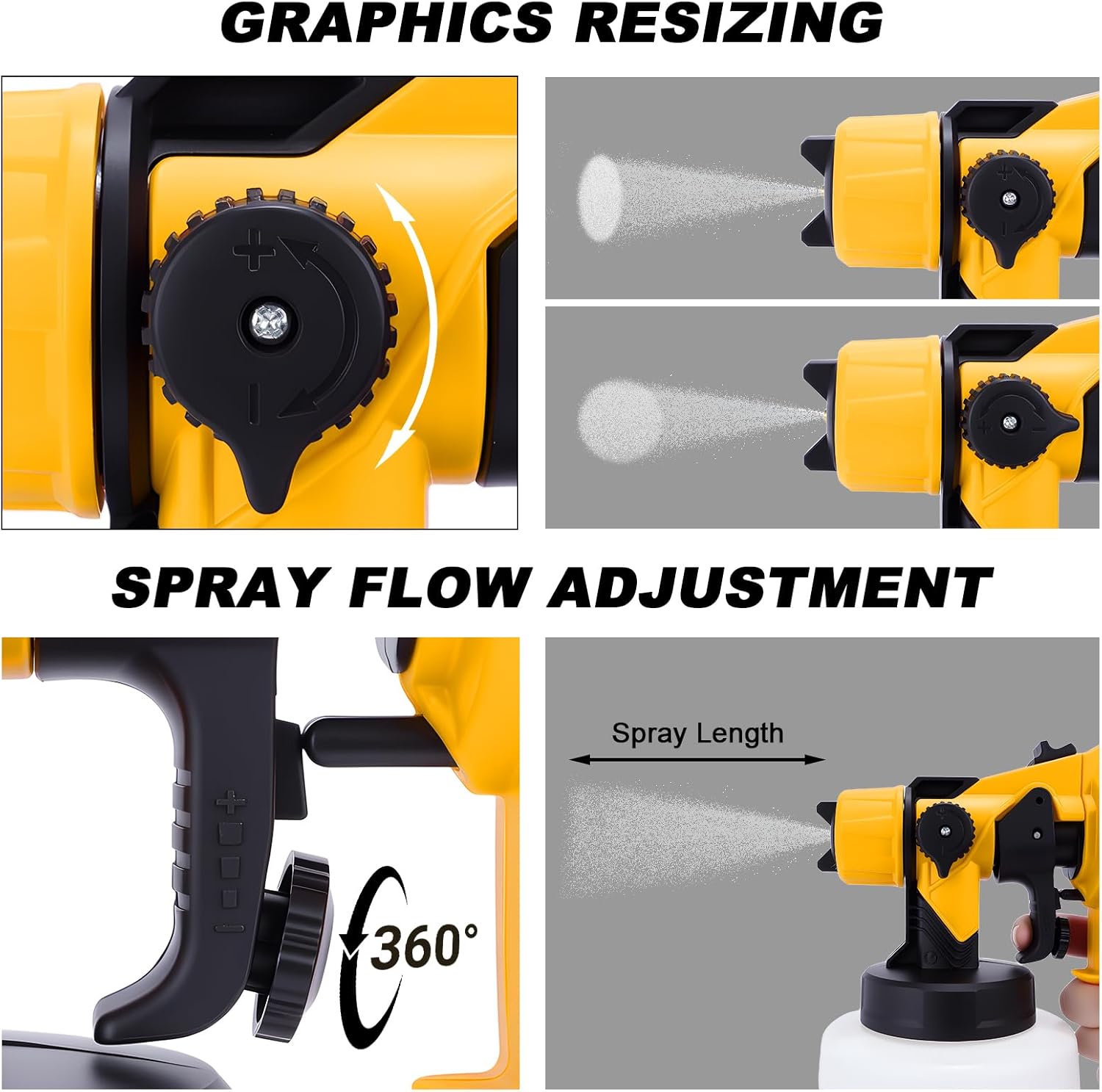 Paint Sprayer, Electric 800W HVLP Spray Gun with Cleaning/Blowing Joints, 3-Pattern 3 Nozzles, and 1400mL Container, Home Improvement Tools for House Painting Fence Cabinet Wall (Yellow)