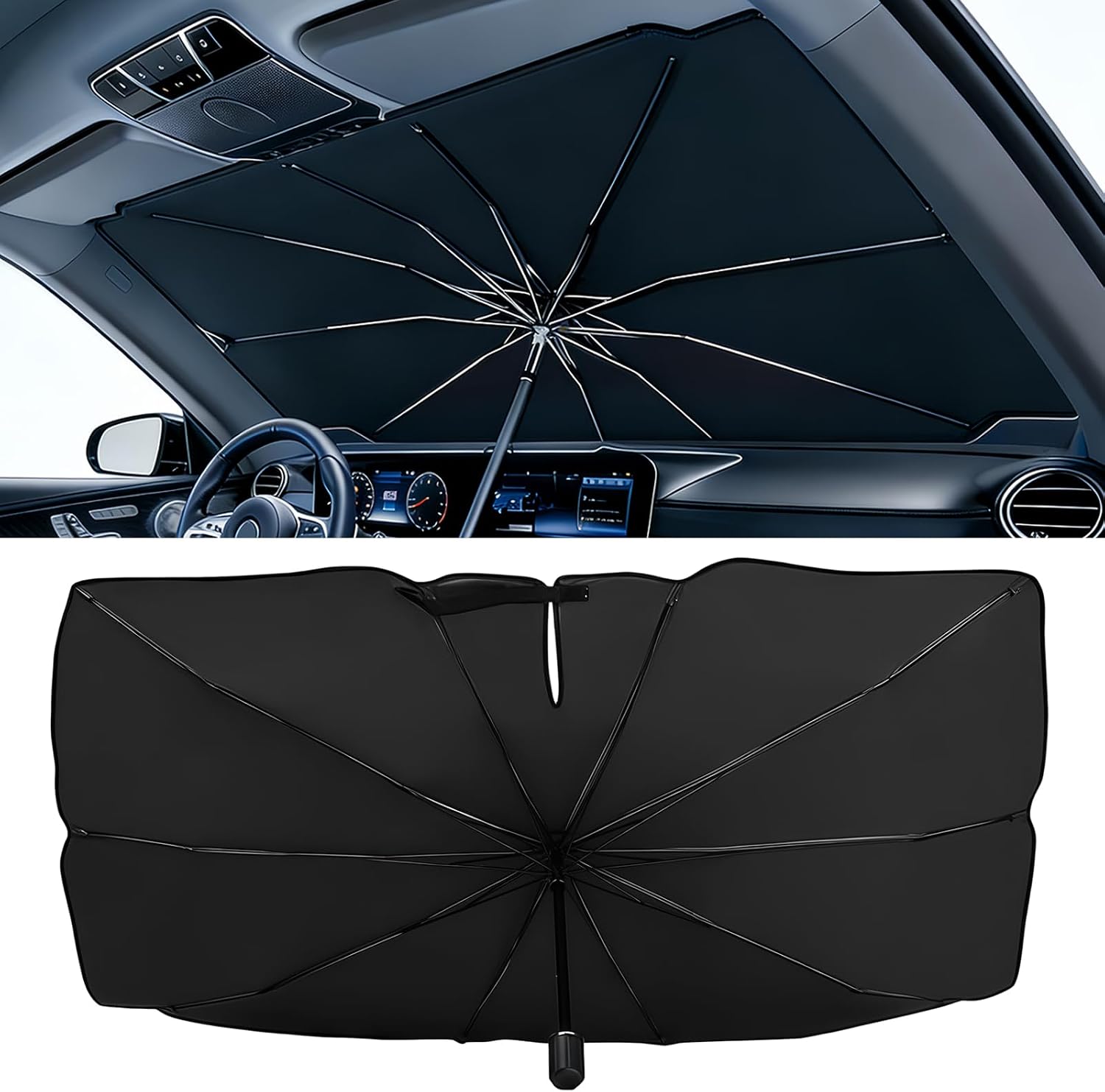 Car Windshield Sun Shade Umbrella,52" x 28" Sun Visor for Car Windshield,Foldable UV Protector & Heat Block Reflector,Full-Coverage Front Window Sunshade Umbrella Shield for Outdoor & Daily Use (M)