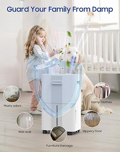 Miniatura 3 de Deshumidificador de 1600 pies cuadrados para el hogar, deshumidificador de 21 pintas para sótano con manguera de drenaje, deshumidificadores